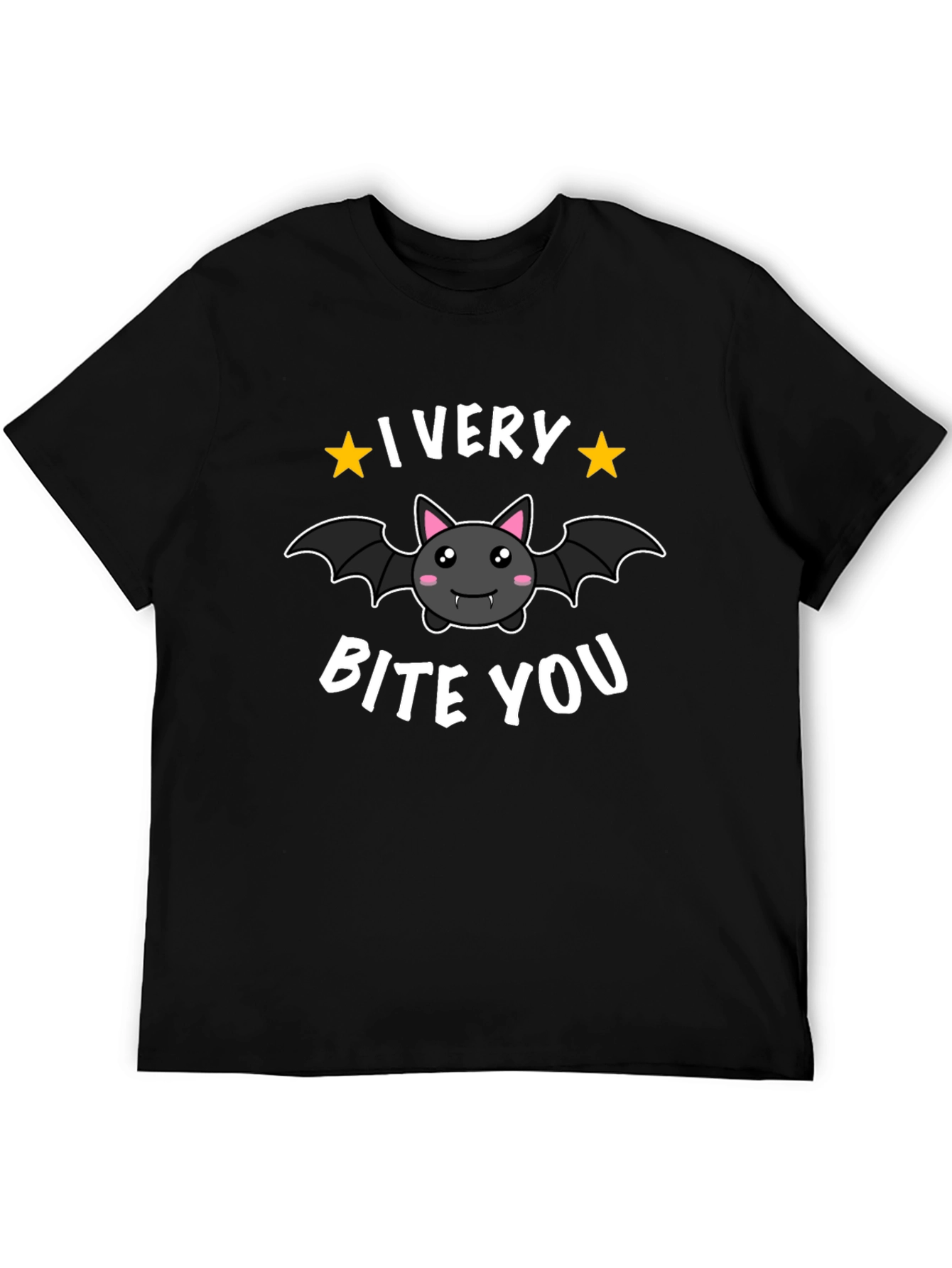 Cute Bat I Very Bite You Graphic Black T-Shirt