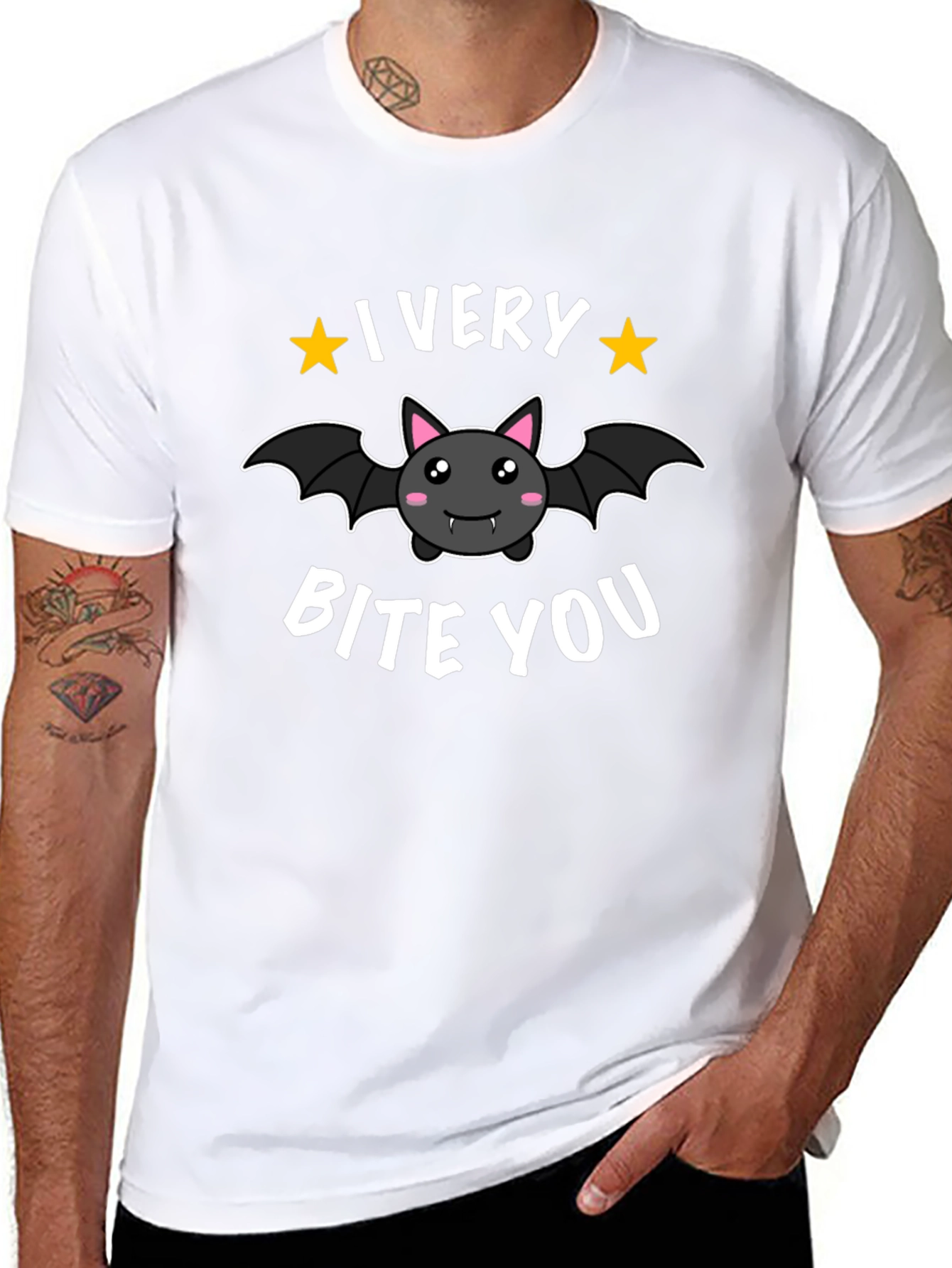 Cute Bat I Very Bite You Graphic Black T-Shirt