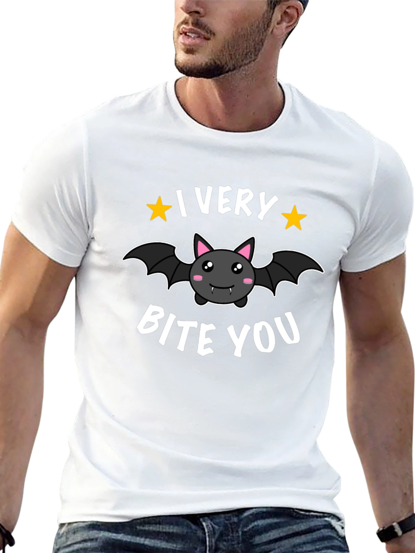 Cute Bat I Very Bite You Graphic Black T-Shirt