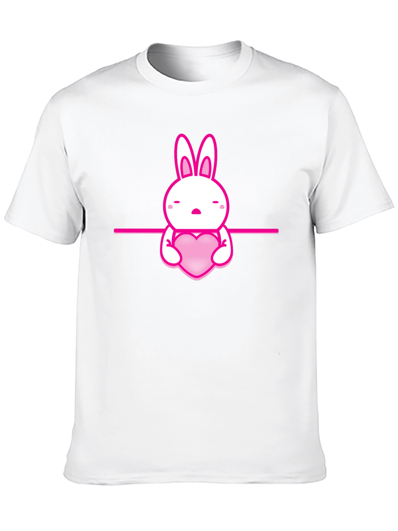 Cute Pink Bunny Heart Graphic Black T-Shirt