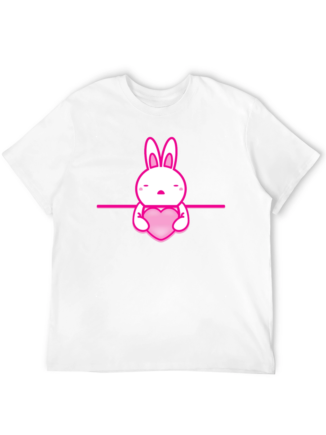 Cute Pink Bunny Heart Graphic Black T-Shirt