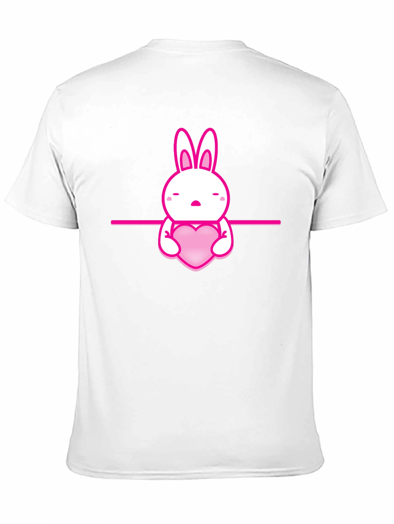 Cute Pink Bunny Heart Graphic Black T-Shirt