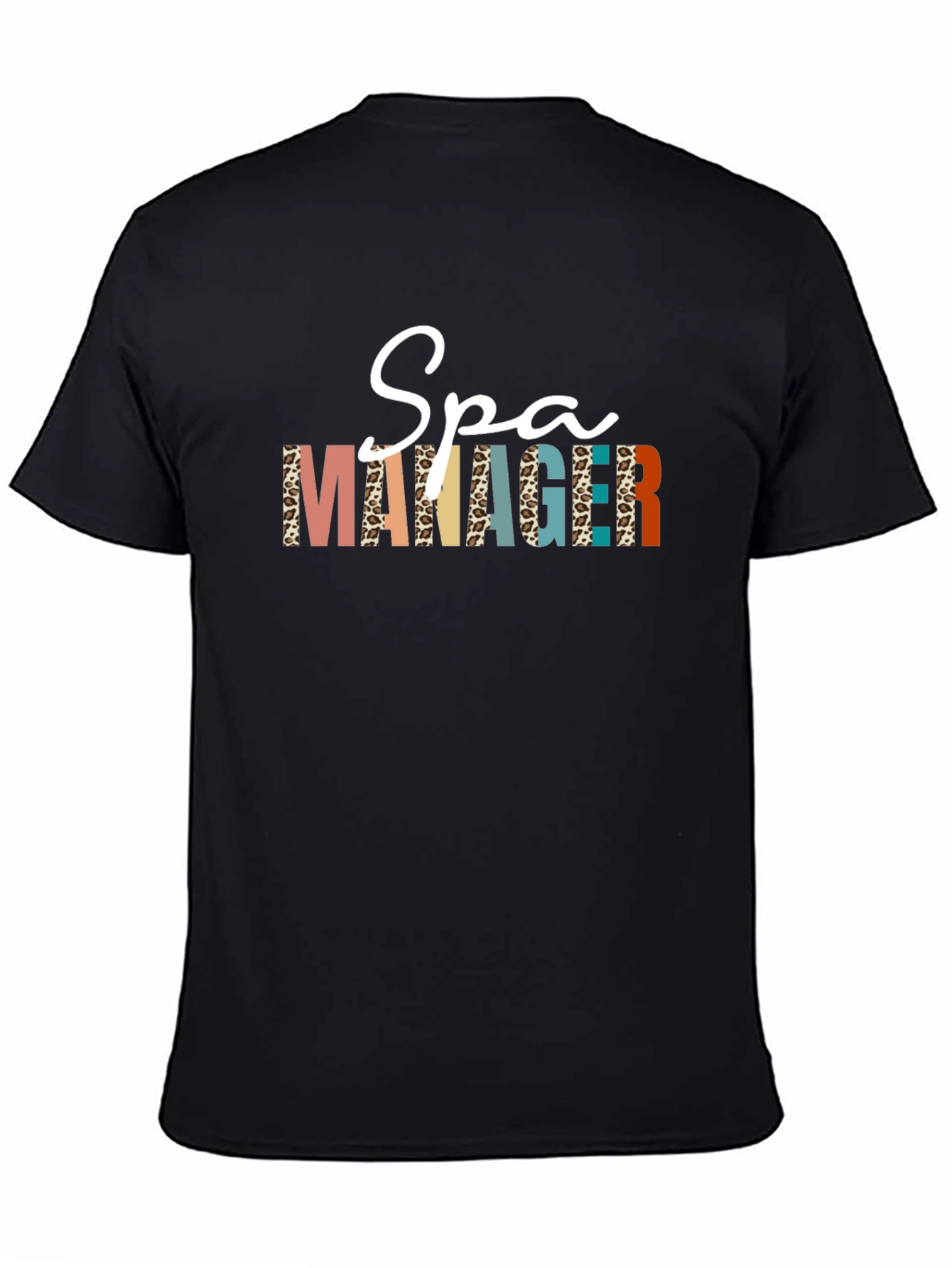 Spa Manager Graphic Tee - Stylish Leopard Print T-Shirt
