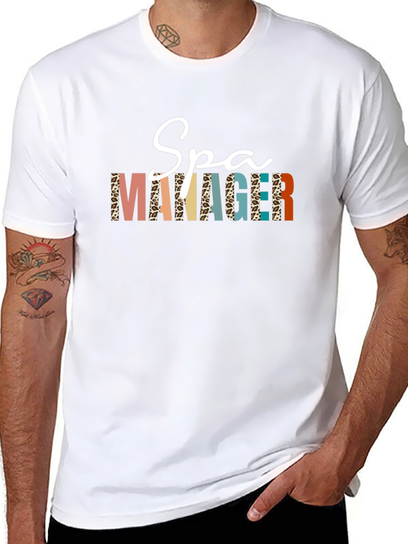 Spa Manager Graphic Tee - Stylish Leopard Print T-Shirt