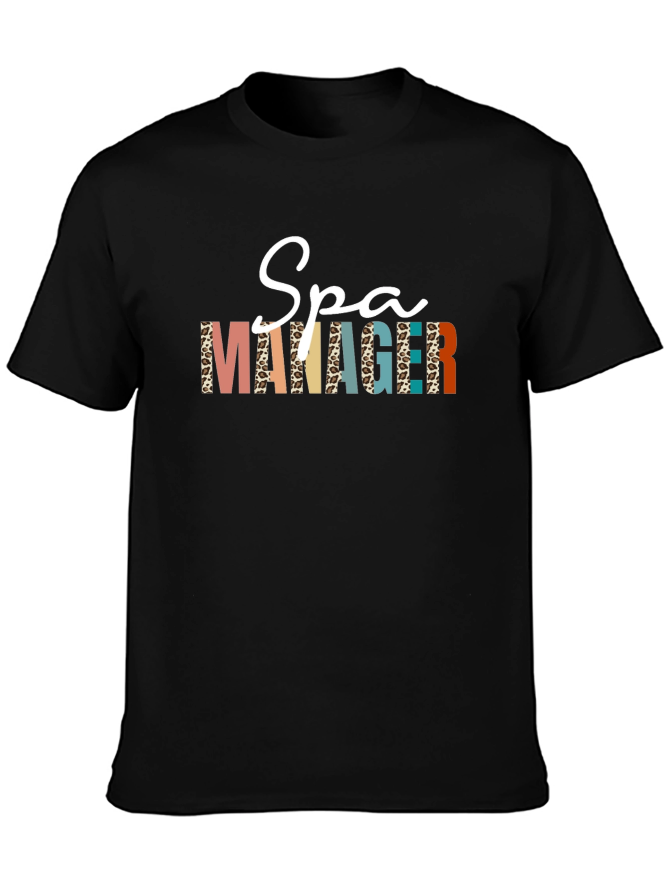 Spa Manager Graphic Tee - Stylish Leopard Print T-Shirt