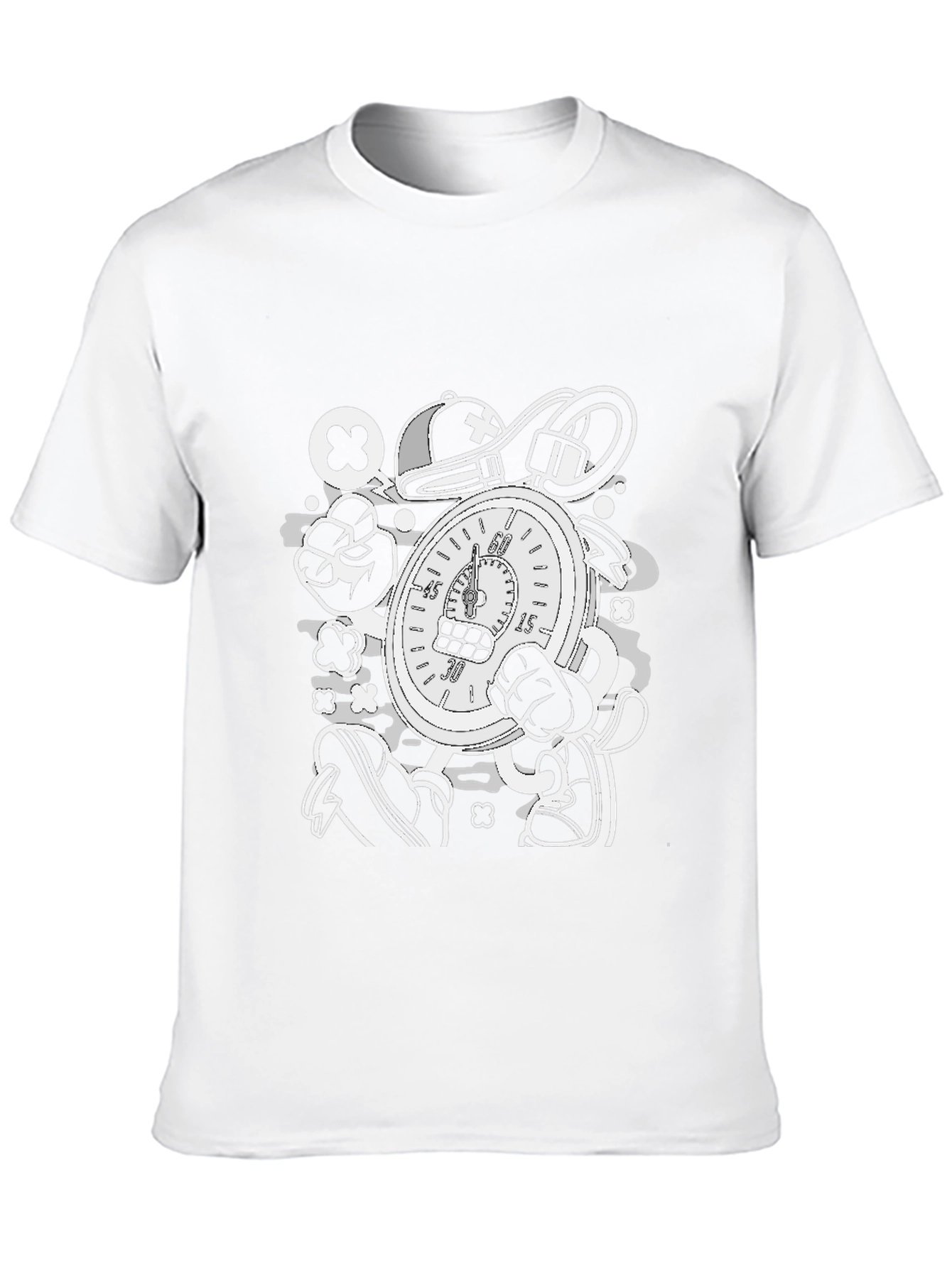 Cartoon Stopwatch Graphic Tee - Black