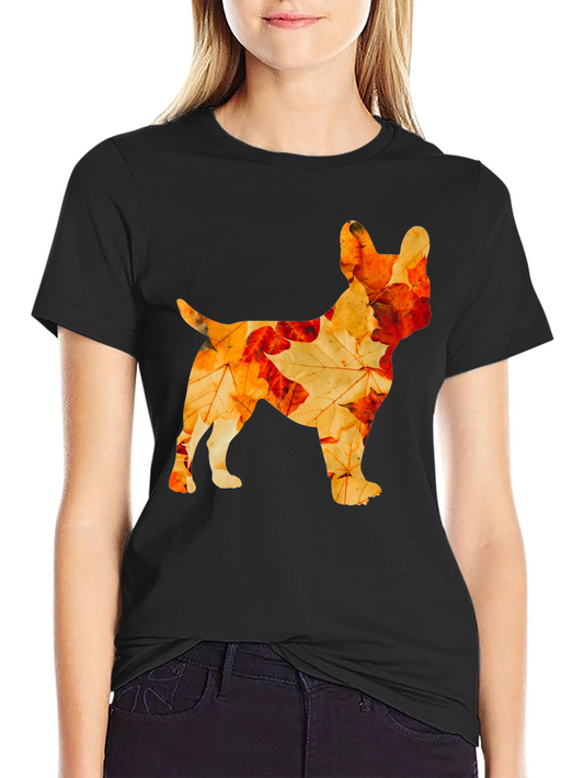 Autumn Leaves French Bulldog Black T-Shirt
