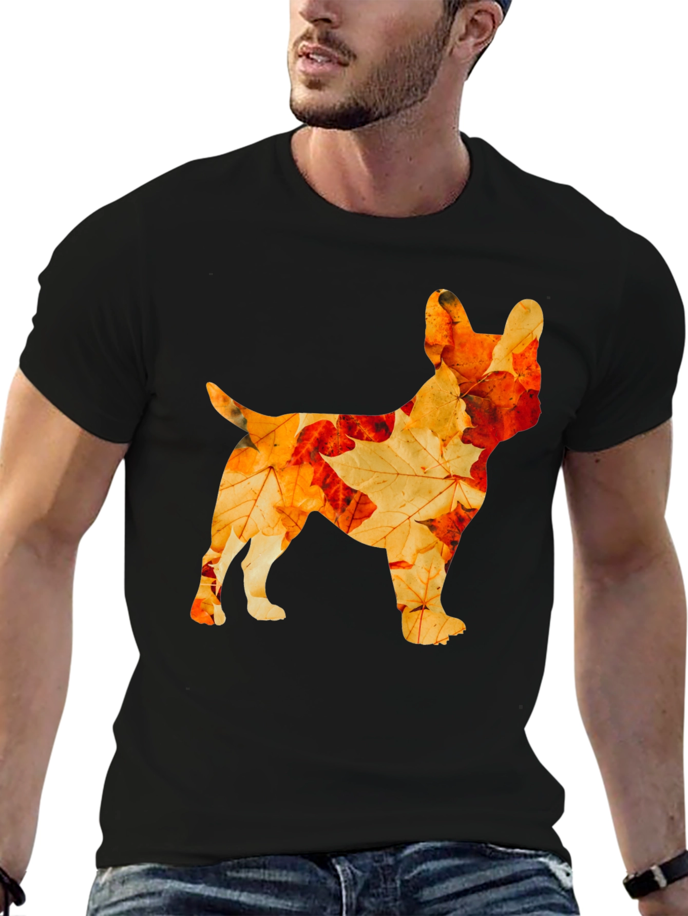 Autumn Leaves French Bulldog Black T-Shirt