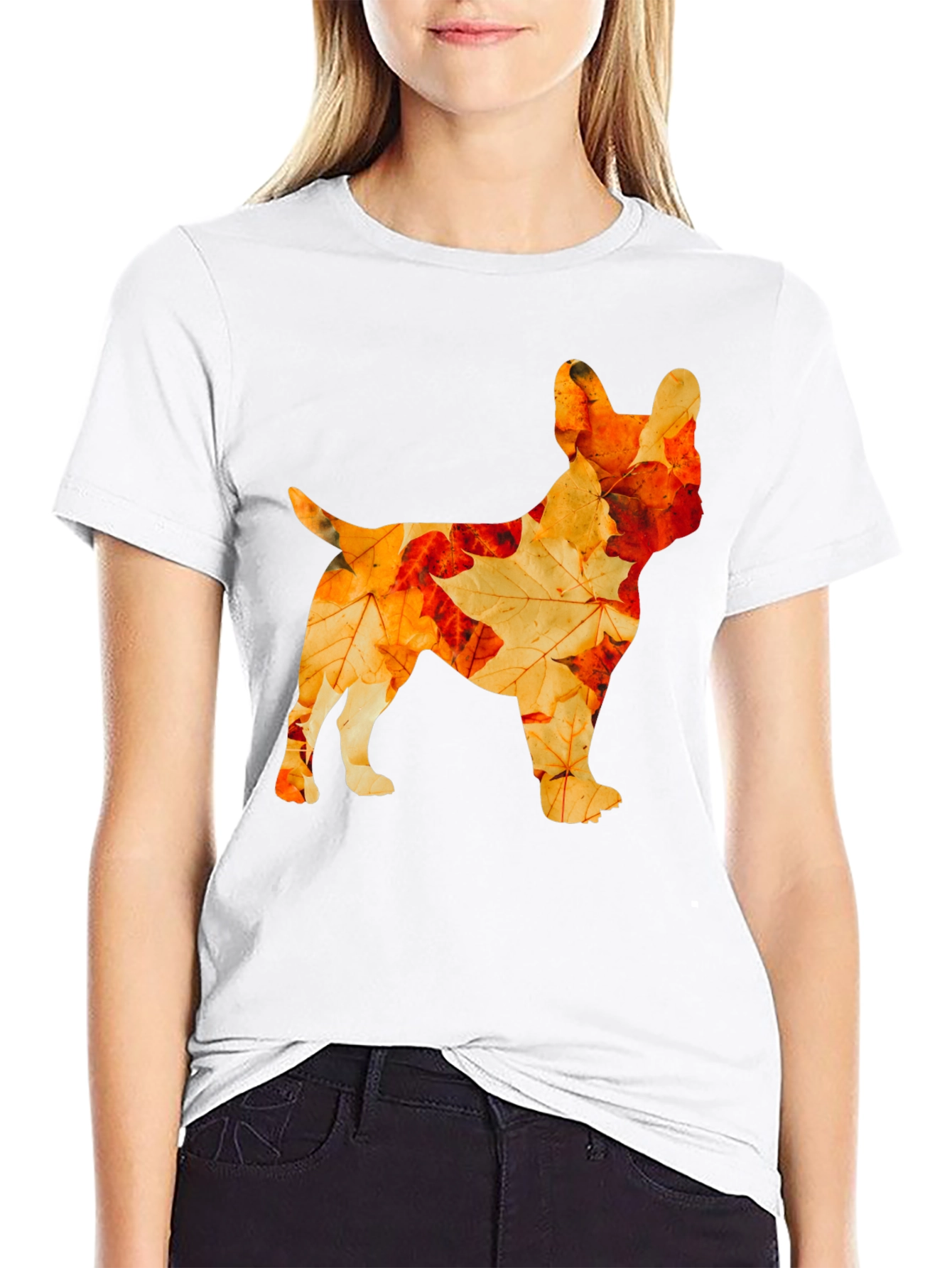 Autumn Leaves French Bulldog Black T-Shirt