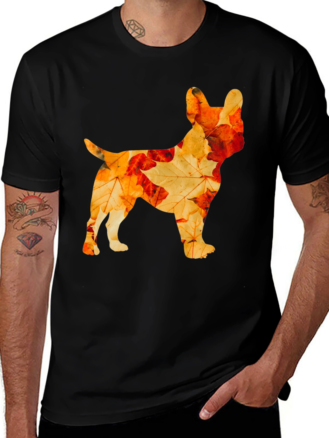 Autumn Leaves French Bulldog Black T-Shirt