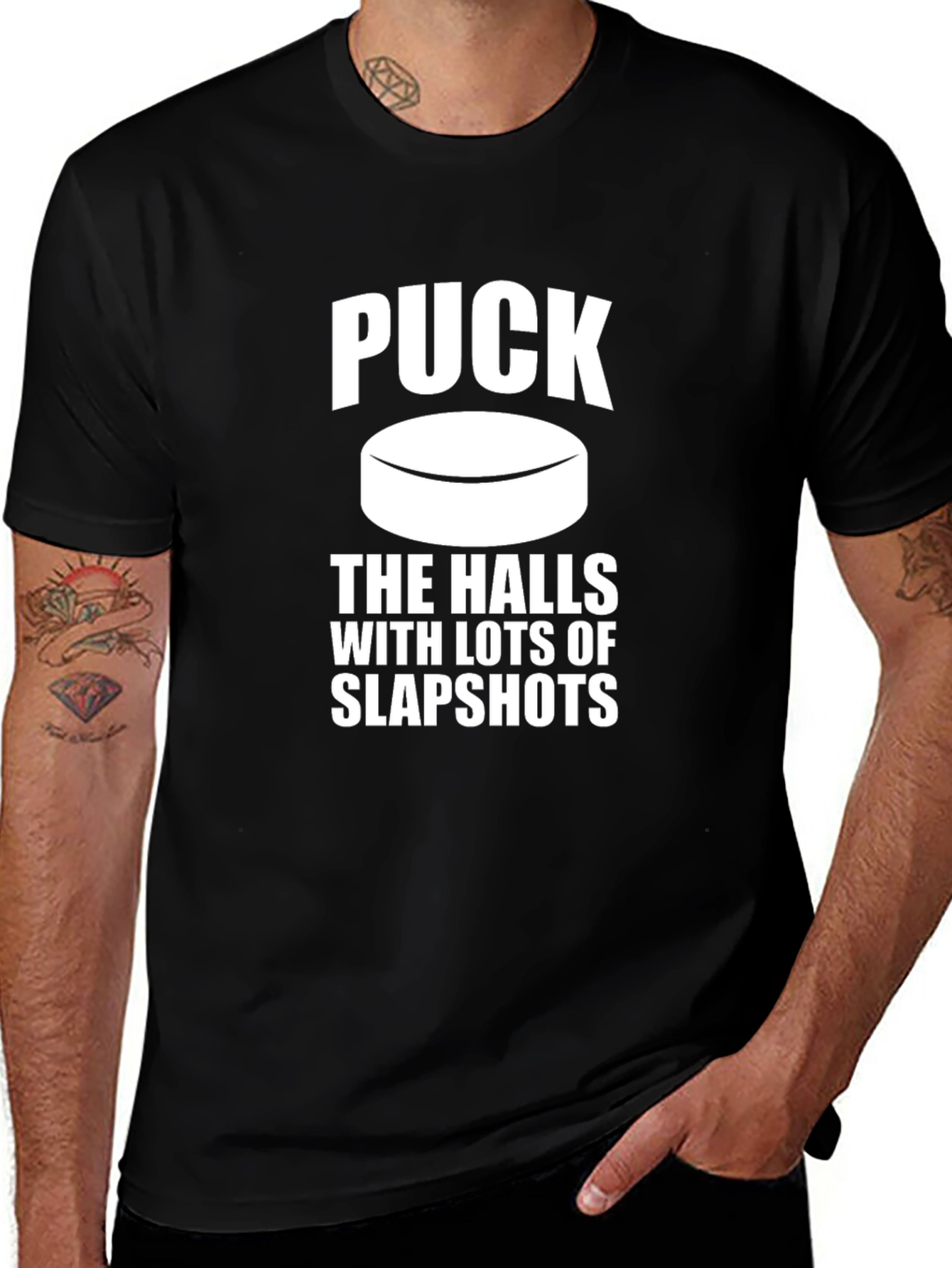 Puck the Halls Slapshot T-Shirt - Hockey Holiday Tee