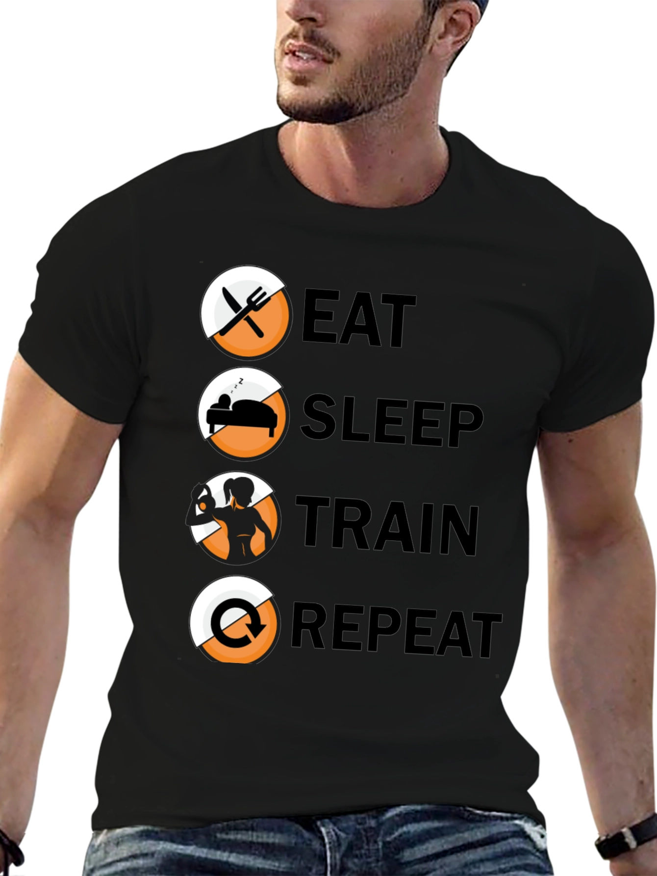 Eat Sleep Train Repeat T-Shirt - Fitness Lifestyle Tee