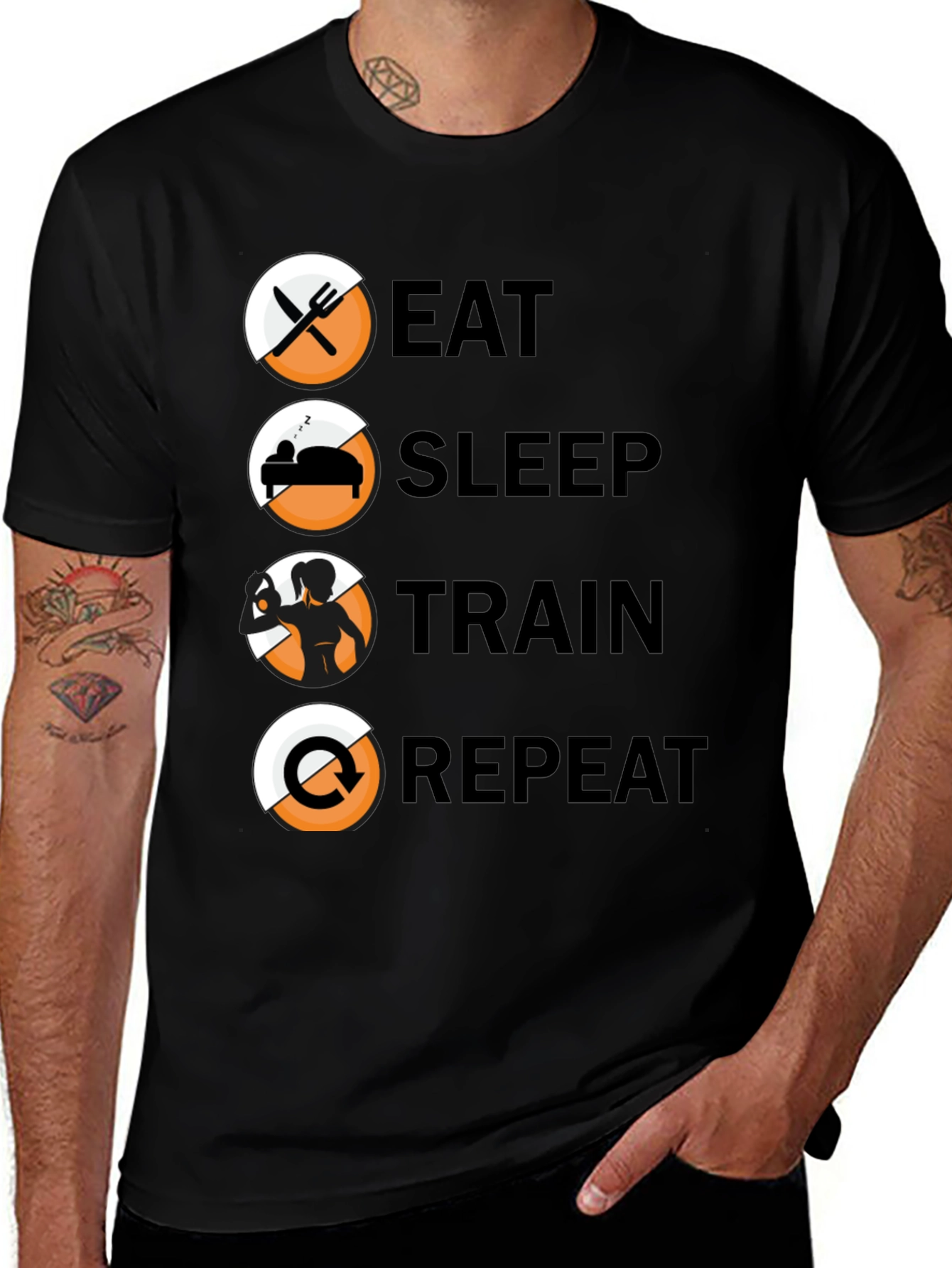 Eat Sleep Train Repeat T-Shirt - Fitness Lifestyle Tee