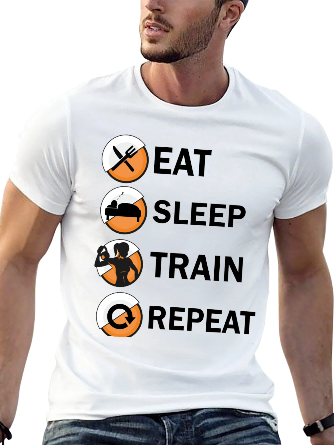 Eat Sleep Train Repeat T-Shirt - Fitness Lifestyle Tee