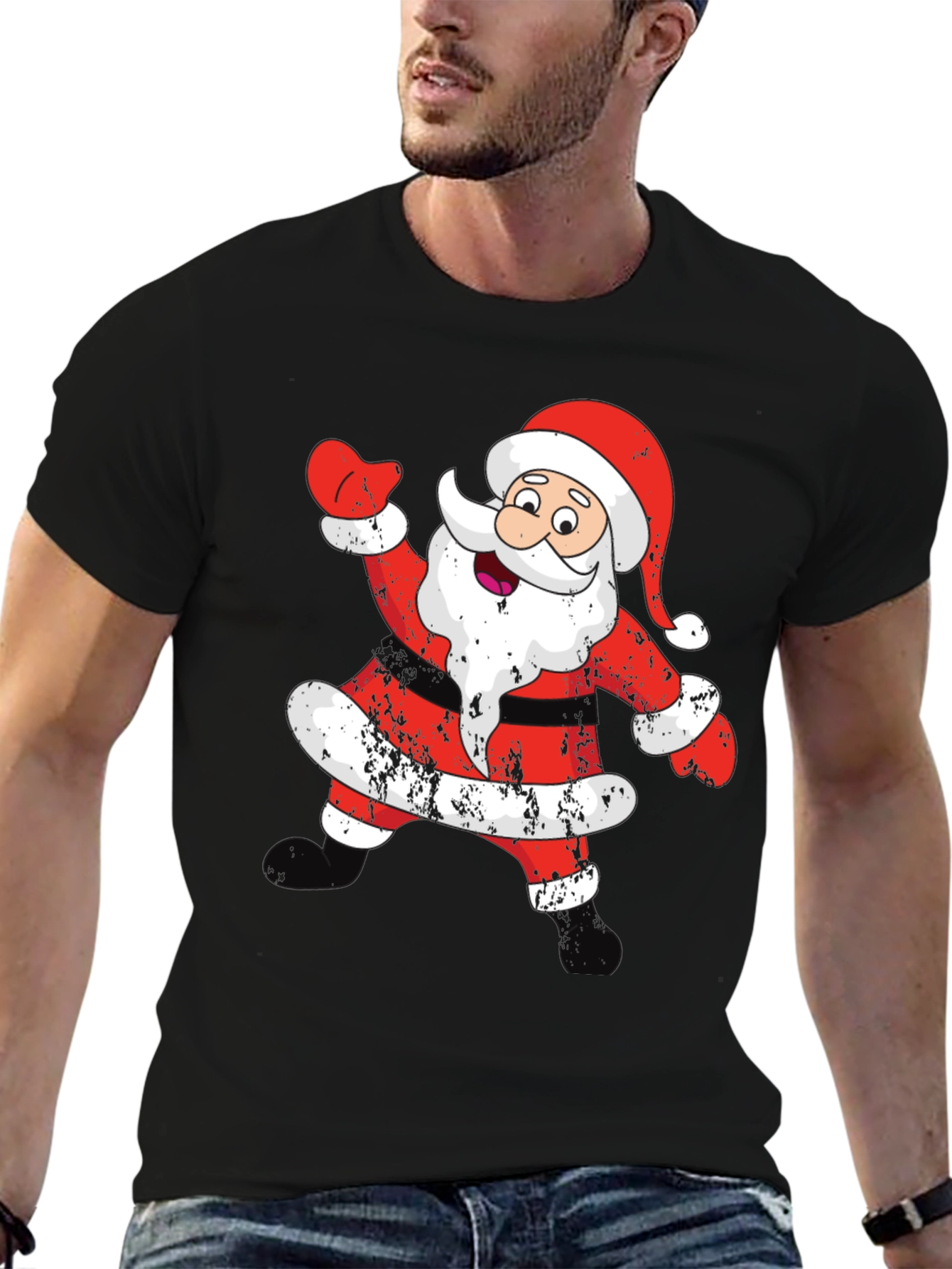 Festive Santa Graphic Tee - Holiday Cheer