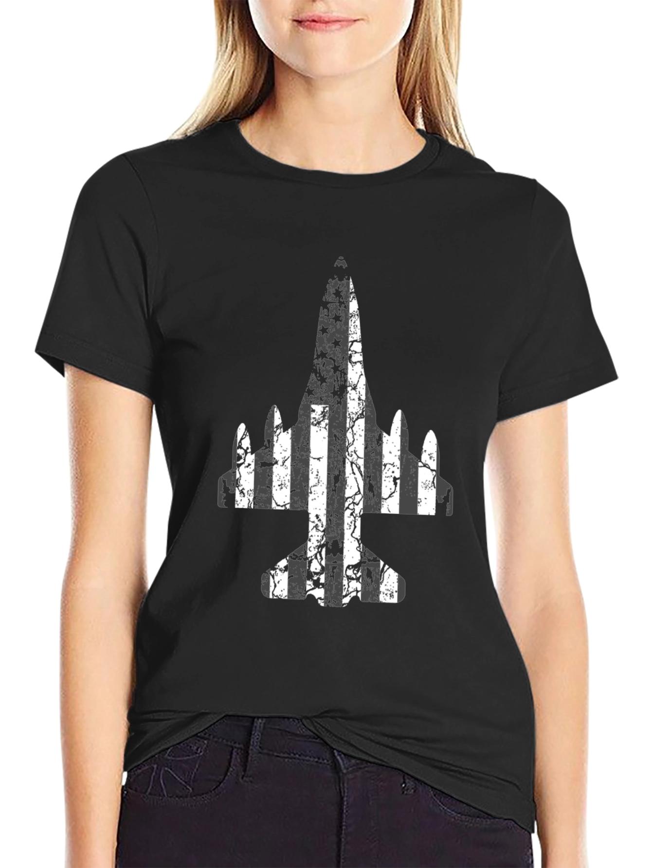 Grunge Airplane Graphic Tee - Black
