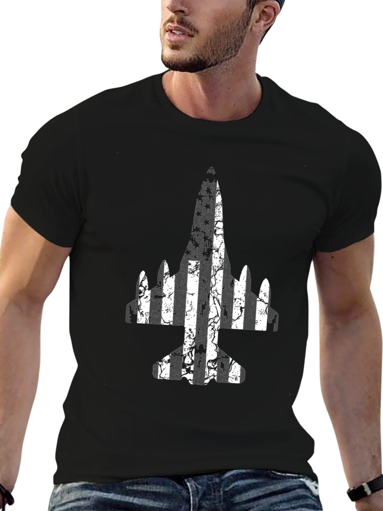 Grunge Airplane Graphic Tee - Black