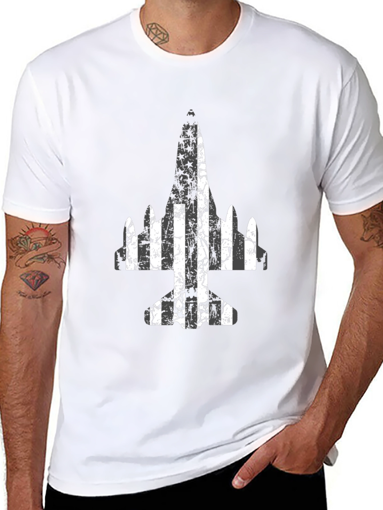 Grunge Airplane Graphic Tee - Black