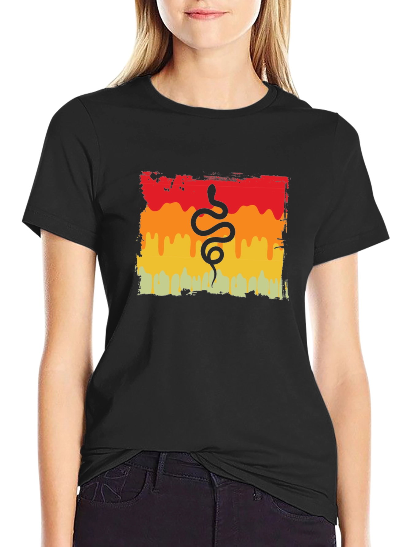 Retro Snake Graphic Tee - Black Cotton T-Shirt