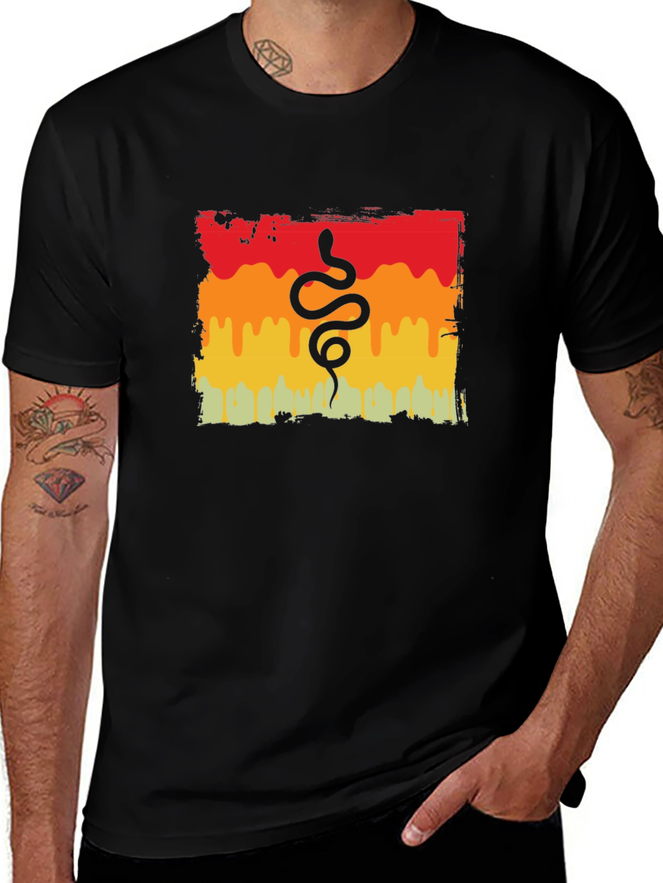 Retro Snake Graphic Tee - Black Cotton T-Shirt