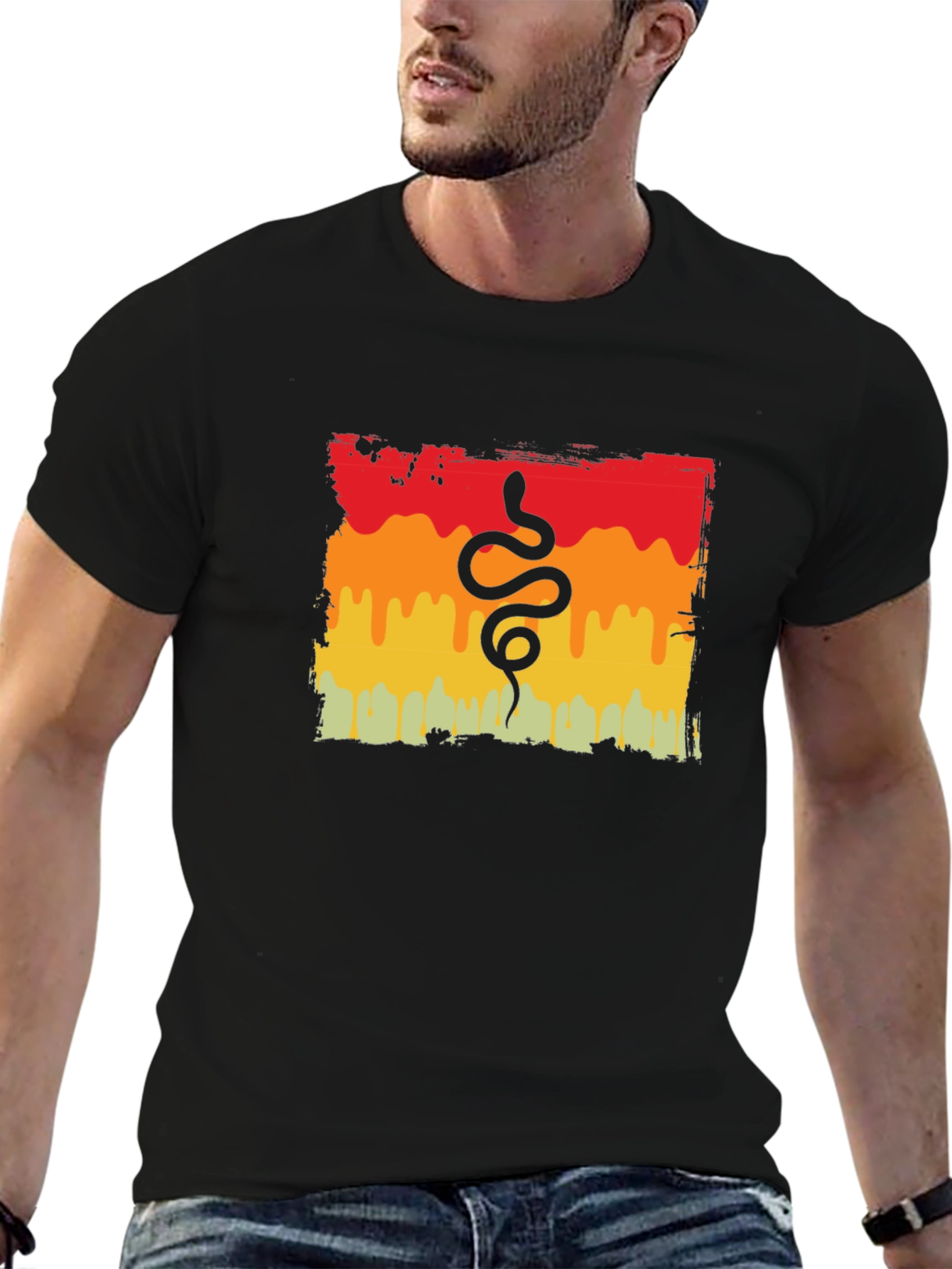 Retro Snake Graphic Tee - Black Cotton T-Shirt