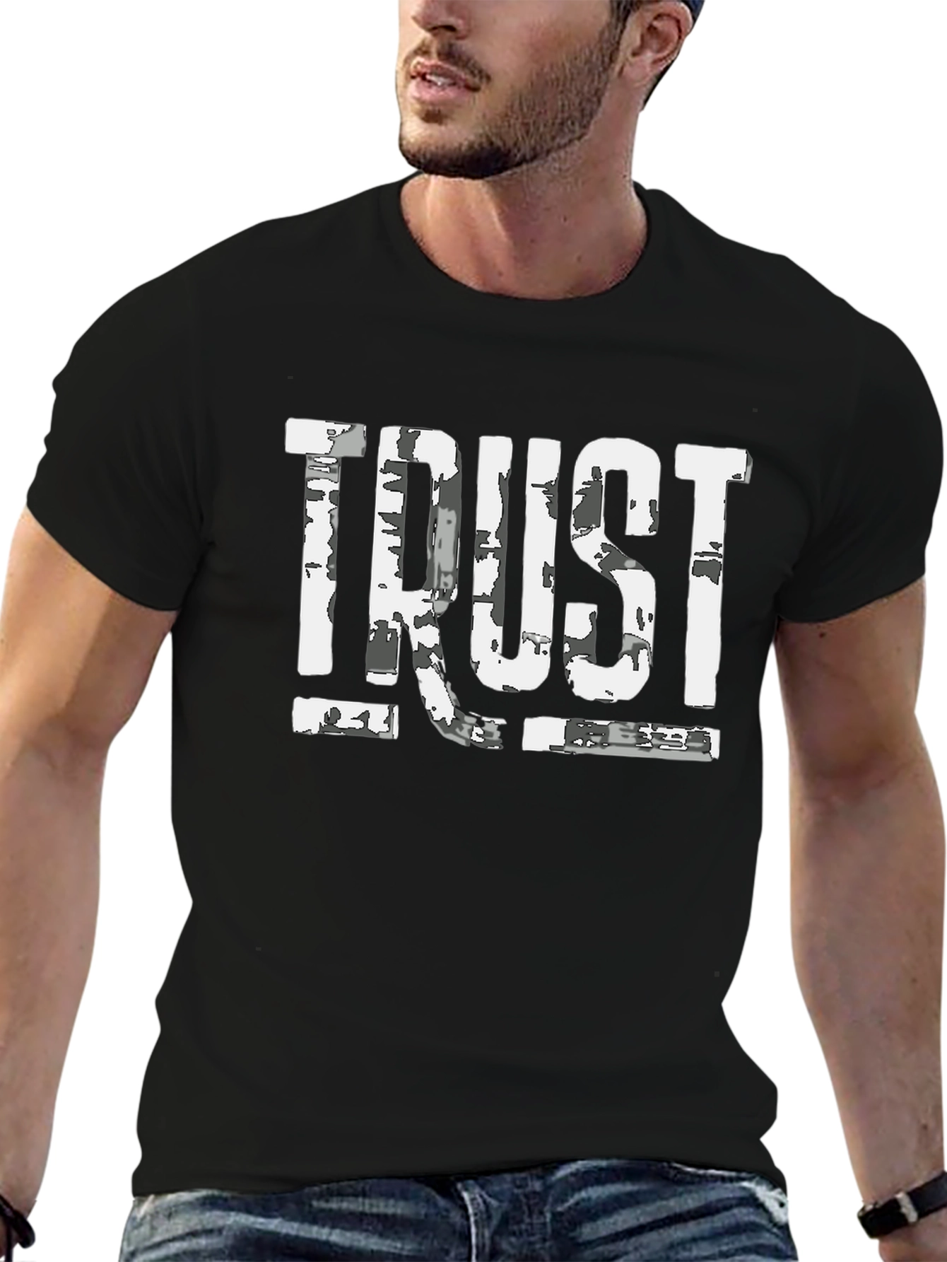 Distressed TRUST Graphic Black T-Shirt