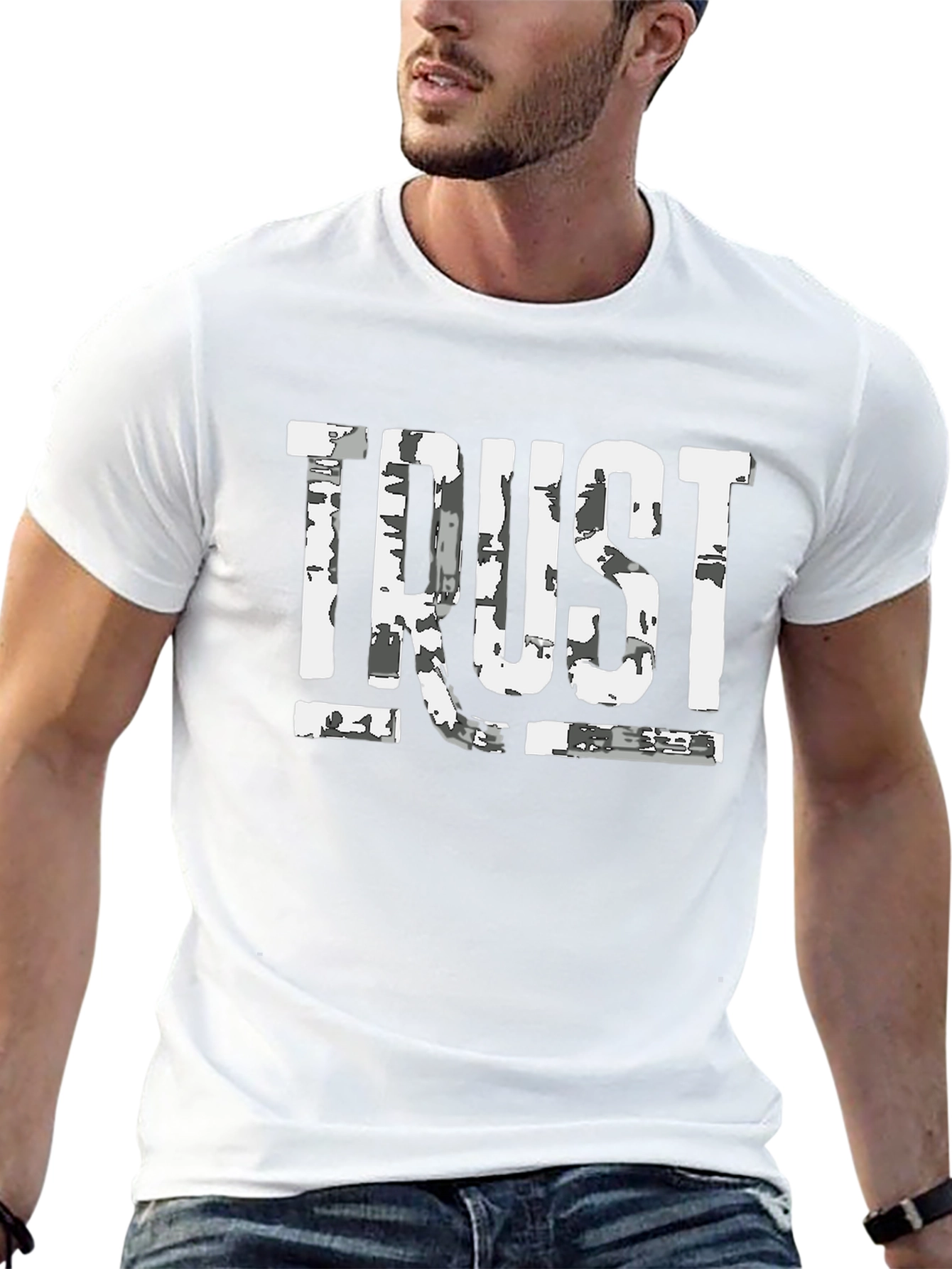 Distressed TRUST Graphic Black T-Shirt