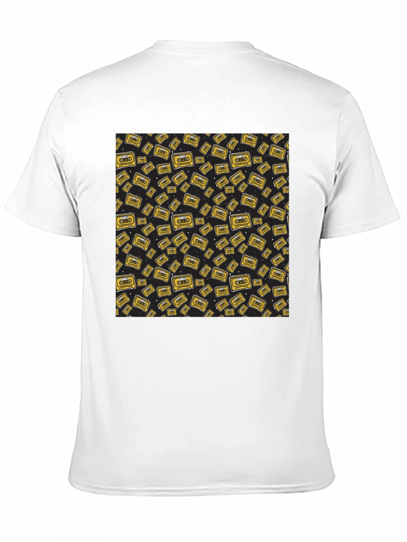 Retro Cassette Tape Pattern Black T-Shirt