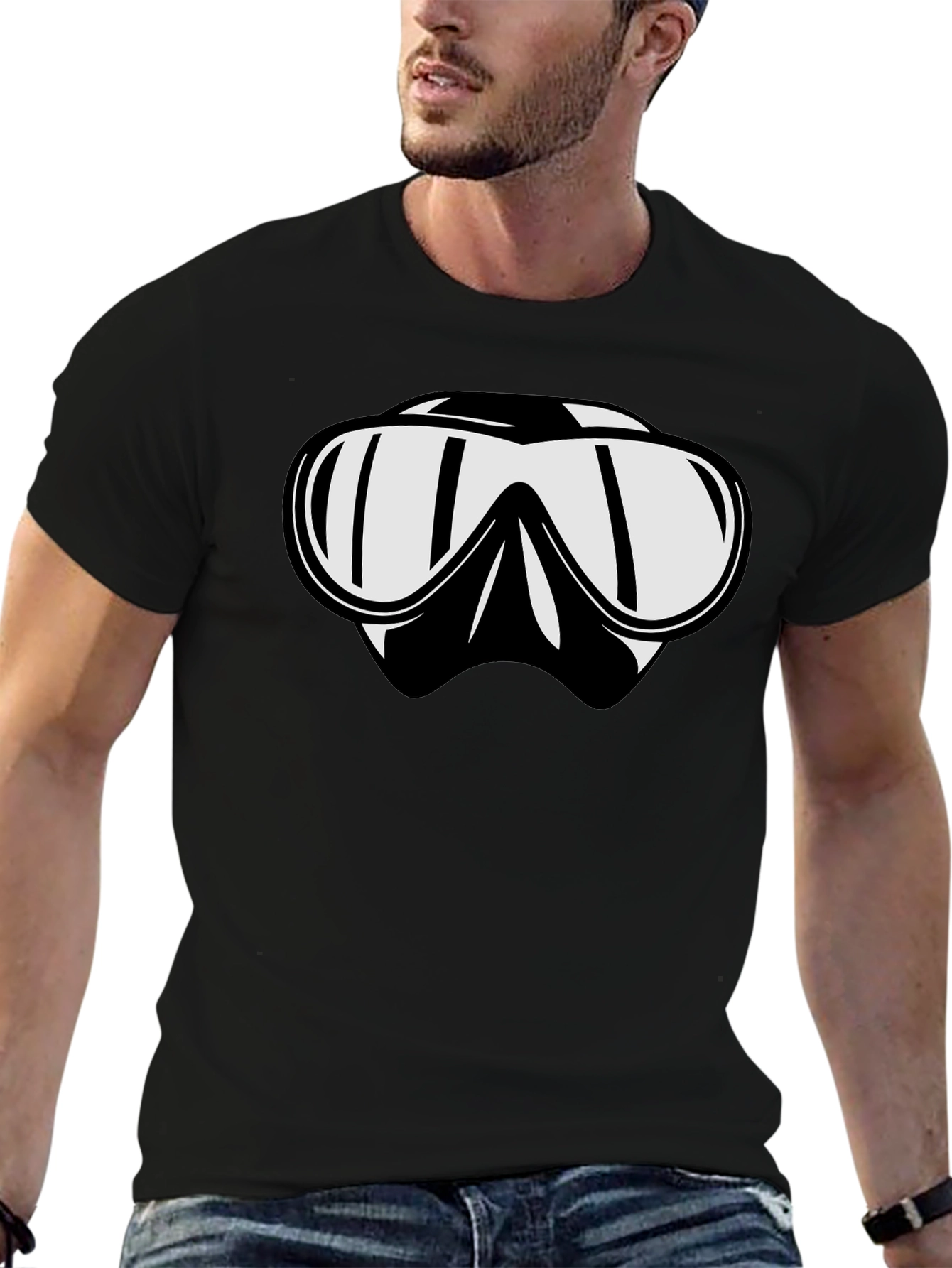 Diving Mask Graphic Tee - Black Cotton T-Shirt