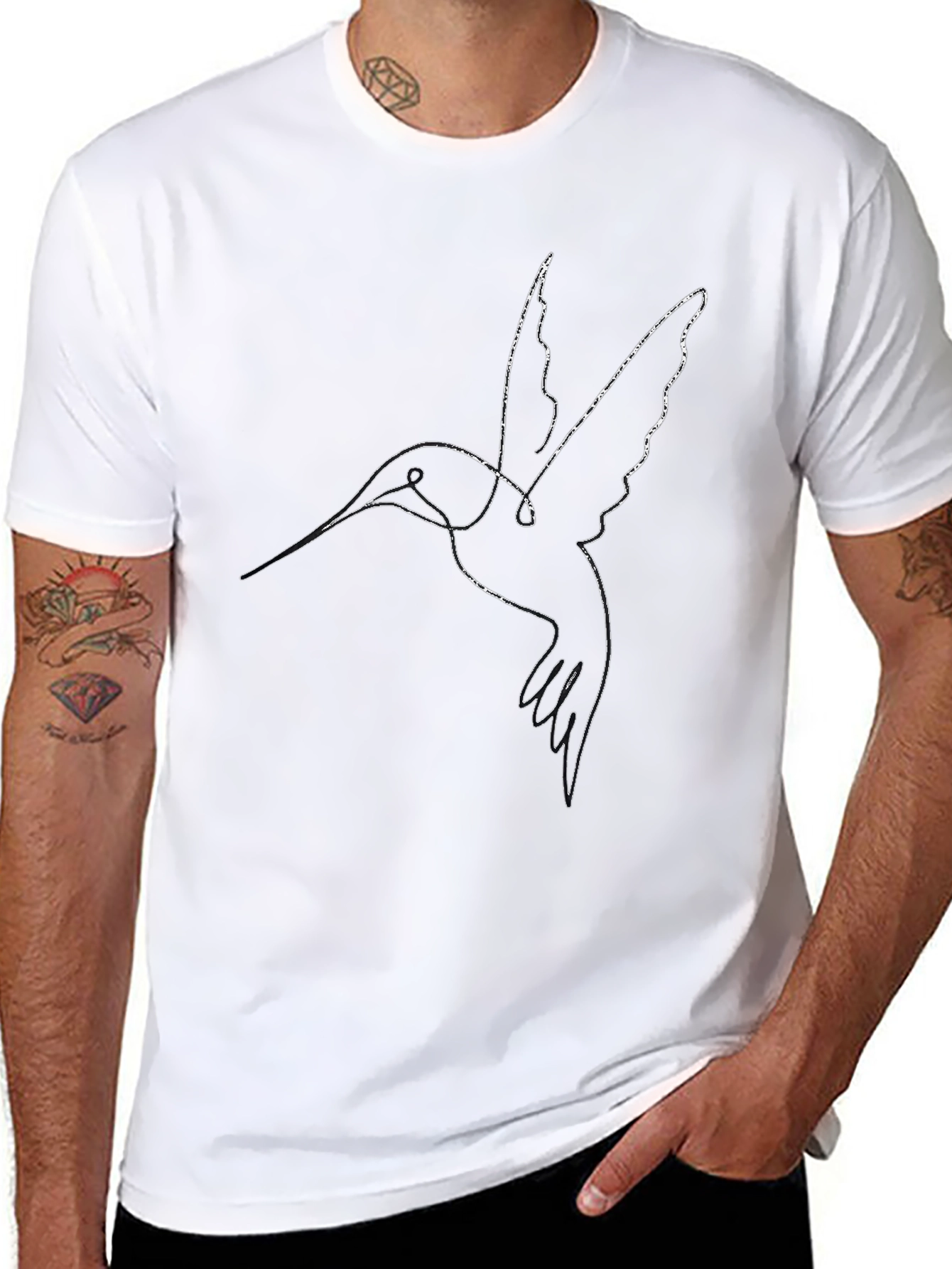 Minimalist Hummingbird Black T-Shirt