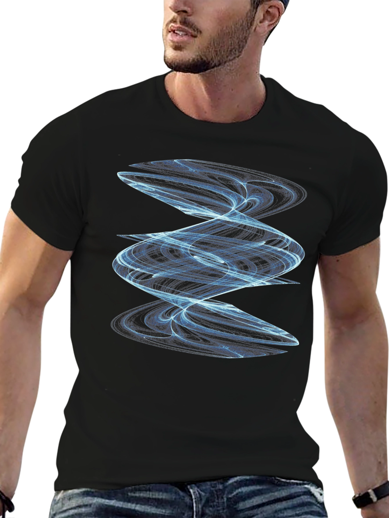 Abstract Spiral Graphic Tee - Modern Black T-Shirt