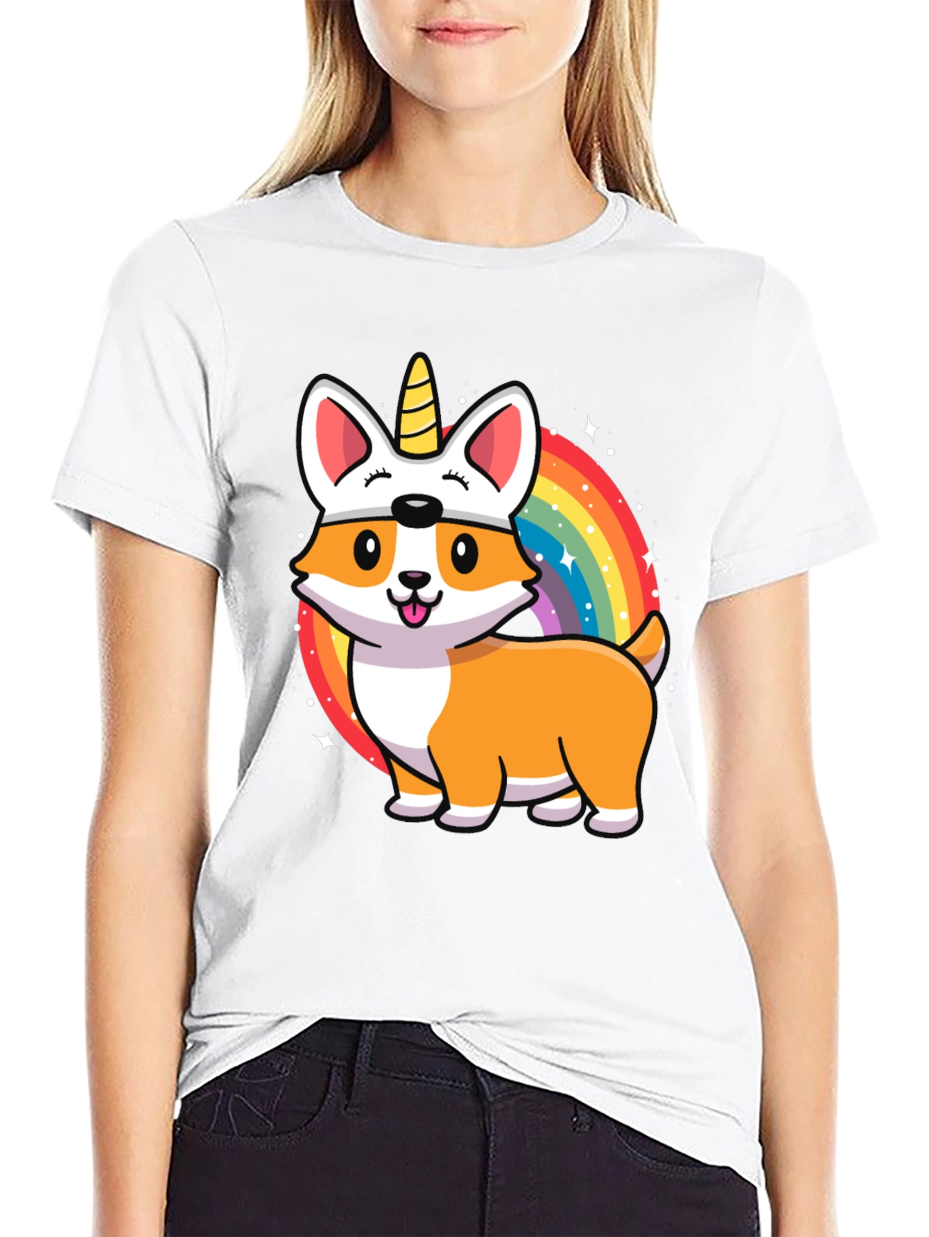 Unicorn Corgi Rainbow T-Shirt
