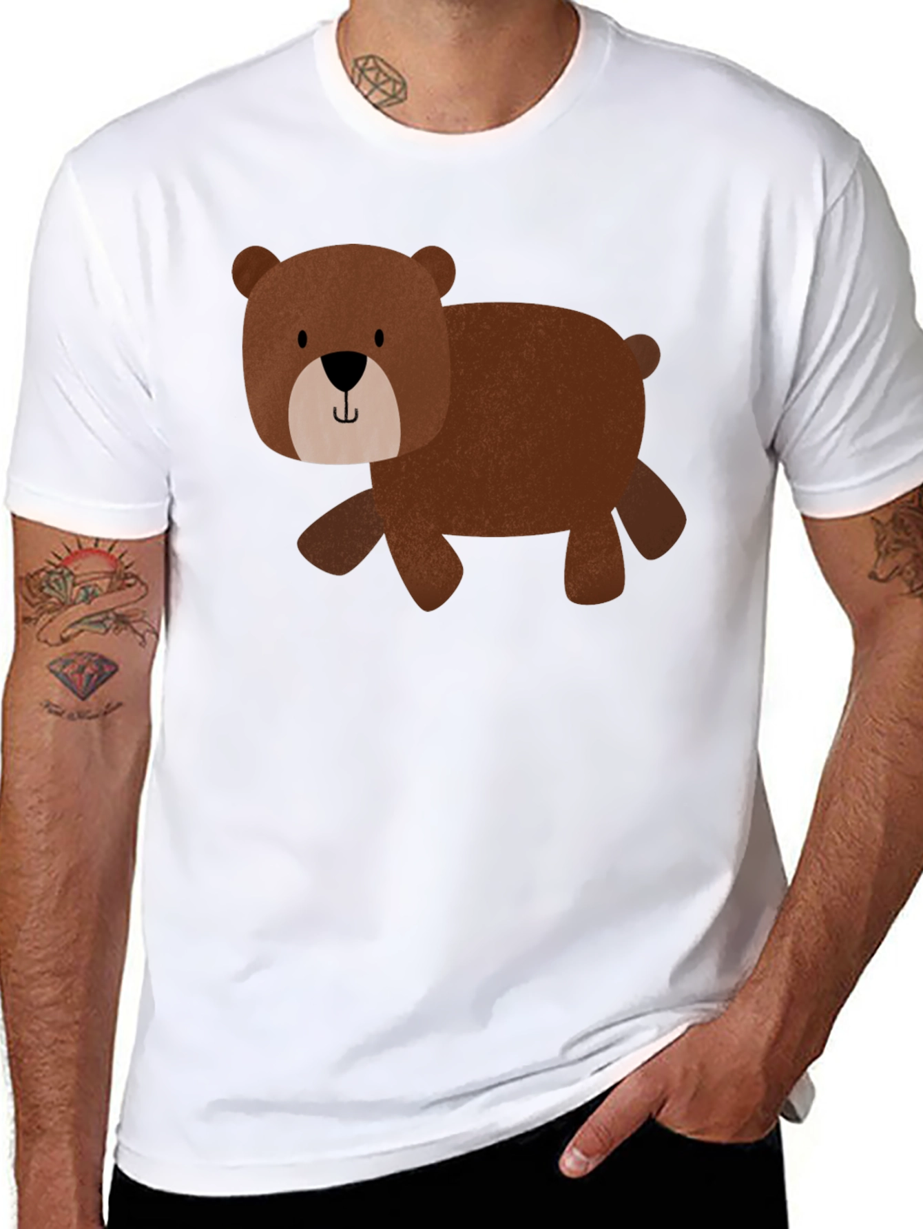 Cute Bear Graphic Tee - Black Cotton Blend