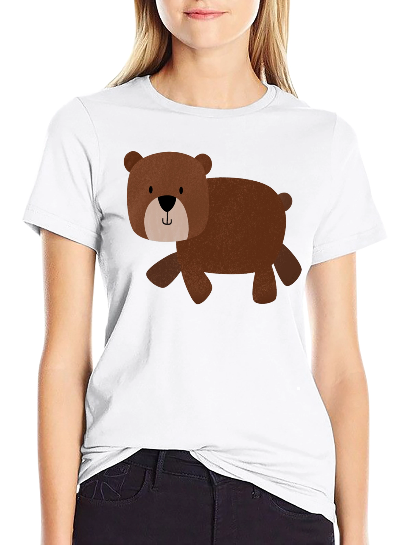 Cute Bear Graphic Tee - Black Cotton Blend