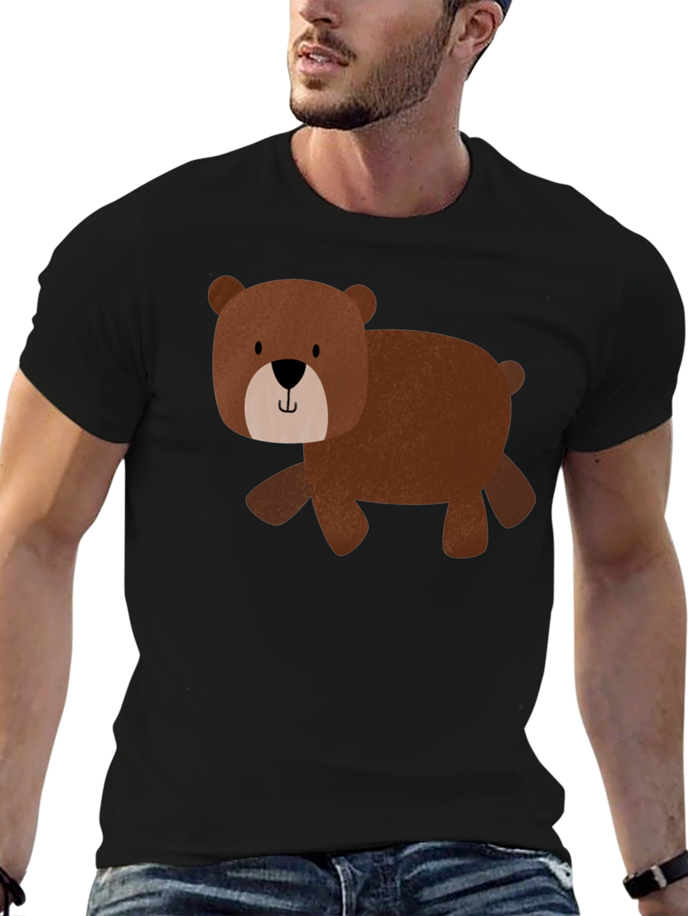 Cute Bear Graphic Tee - Black Cotton Blend