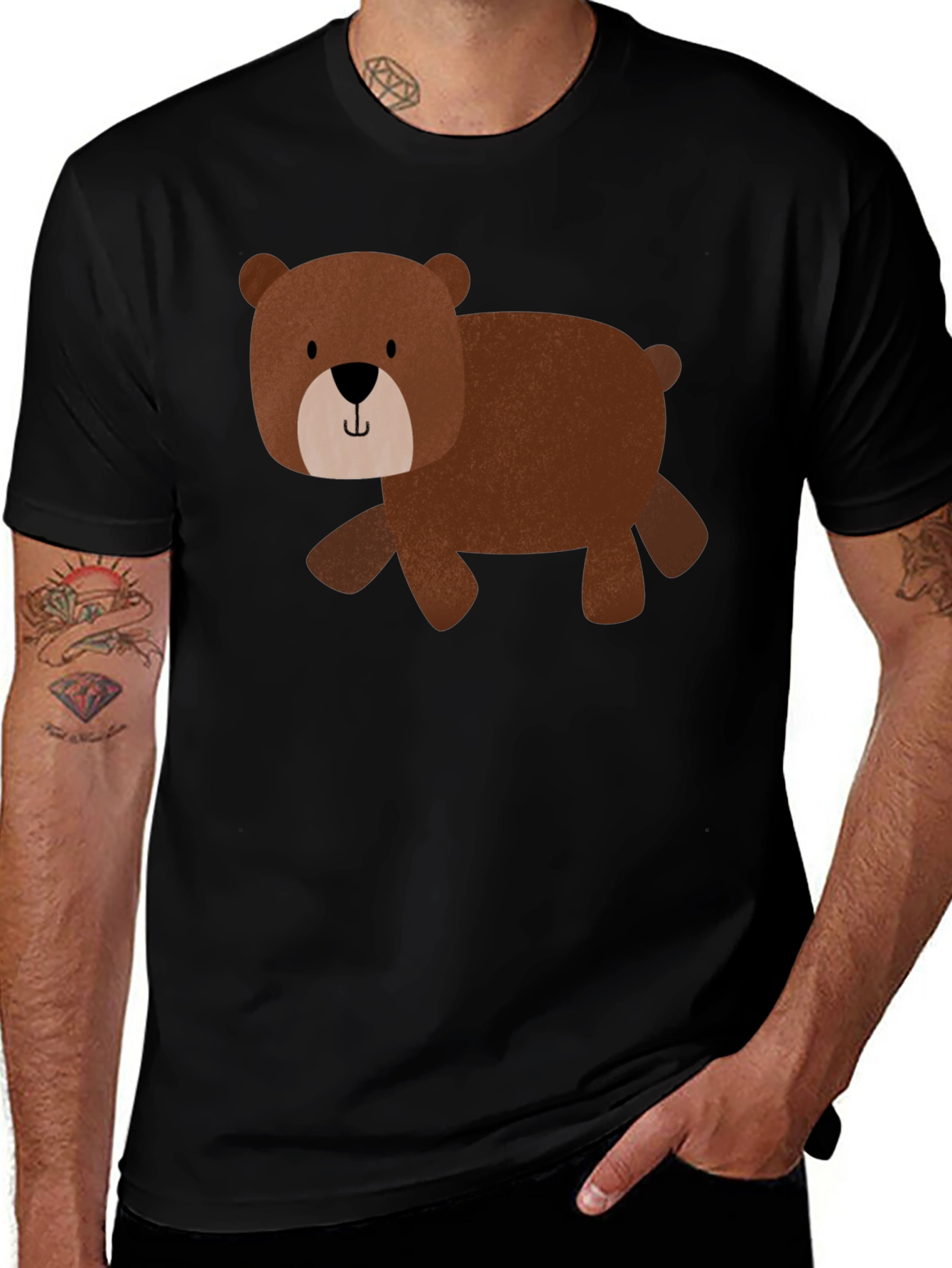 Cute Bear Graphic Tee - Black Cotton Blend