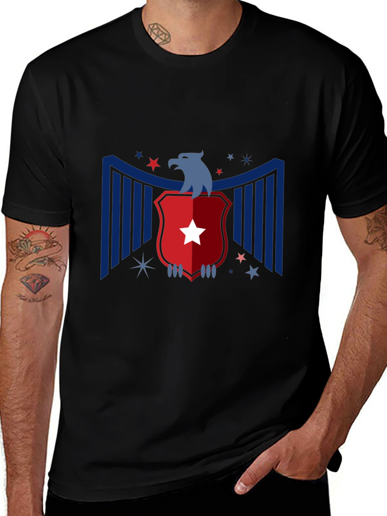 Patriotic Eagle Graphic Tee - Mens Black T-Shirt