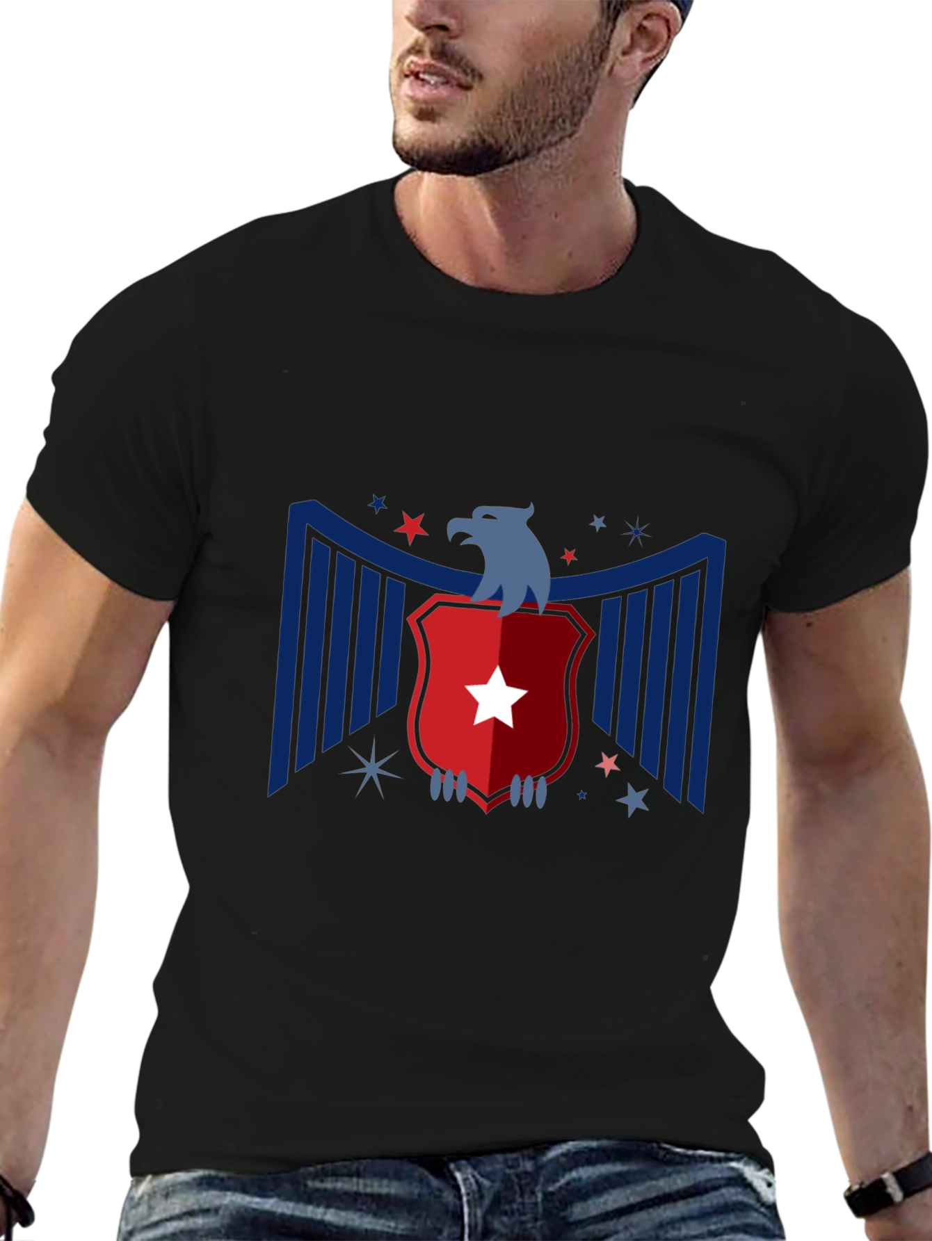 Patriotic Eagle Graphic Tee - Mens Black T-Shirt