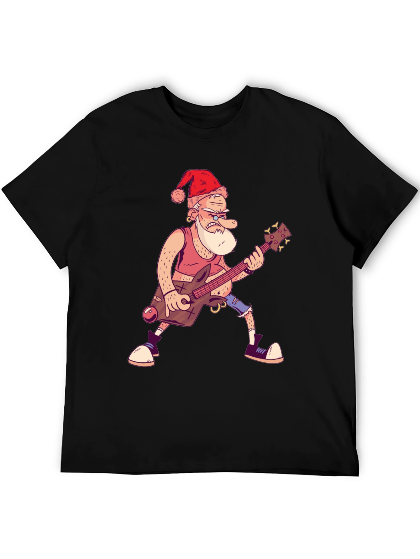 Santa Rocks Black T-Shirt - Holiday Music Gift