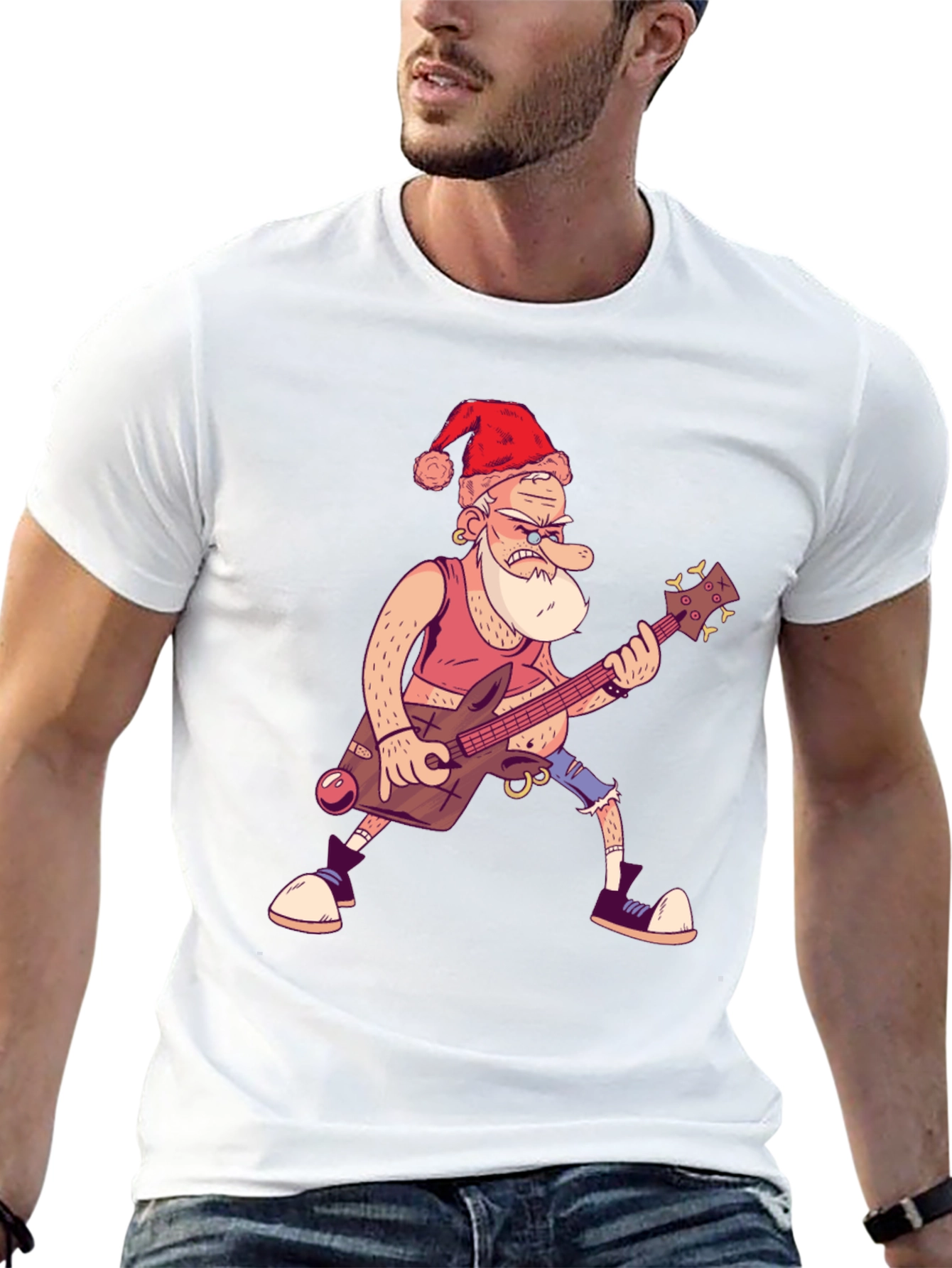 Santa Rocks Black T-Shirt - Holiday Music Gift