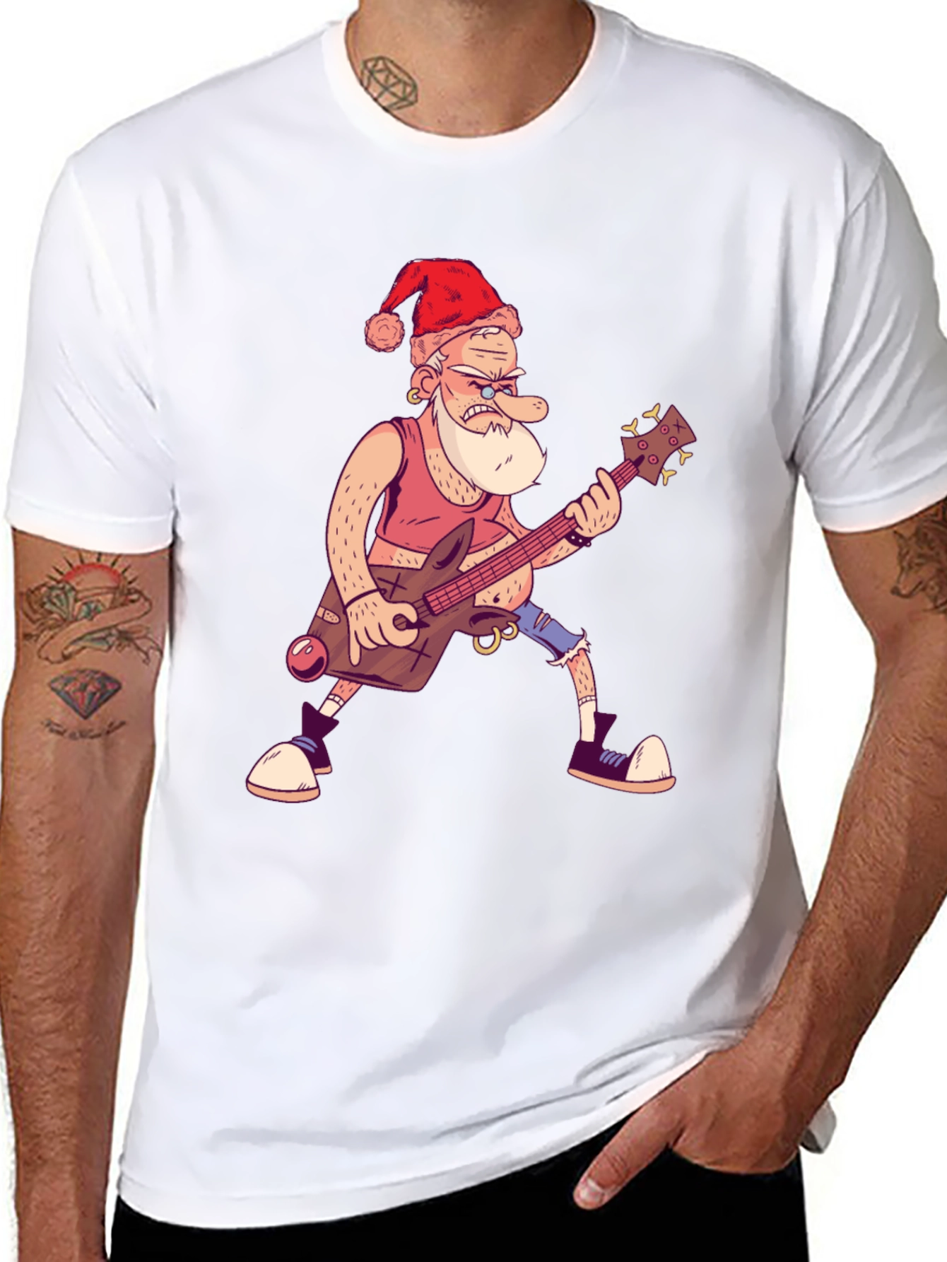 Santa Rocks Black T-Shirt - Holiday Music Gift