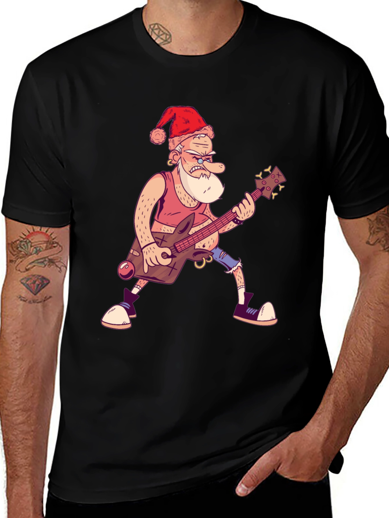 Santa Rocks Black T-Shirt - Holiday Music Gift