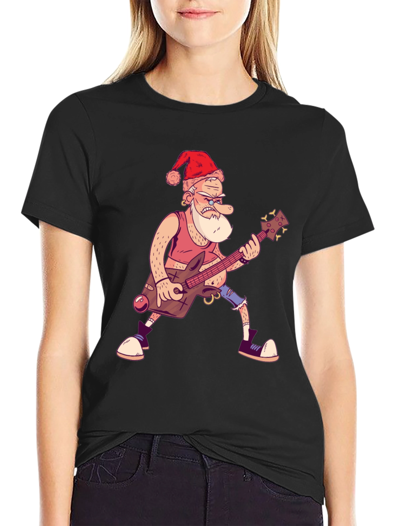 Santa Rocks Black T-Shirt - Holiday Music Gift