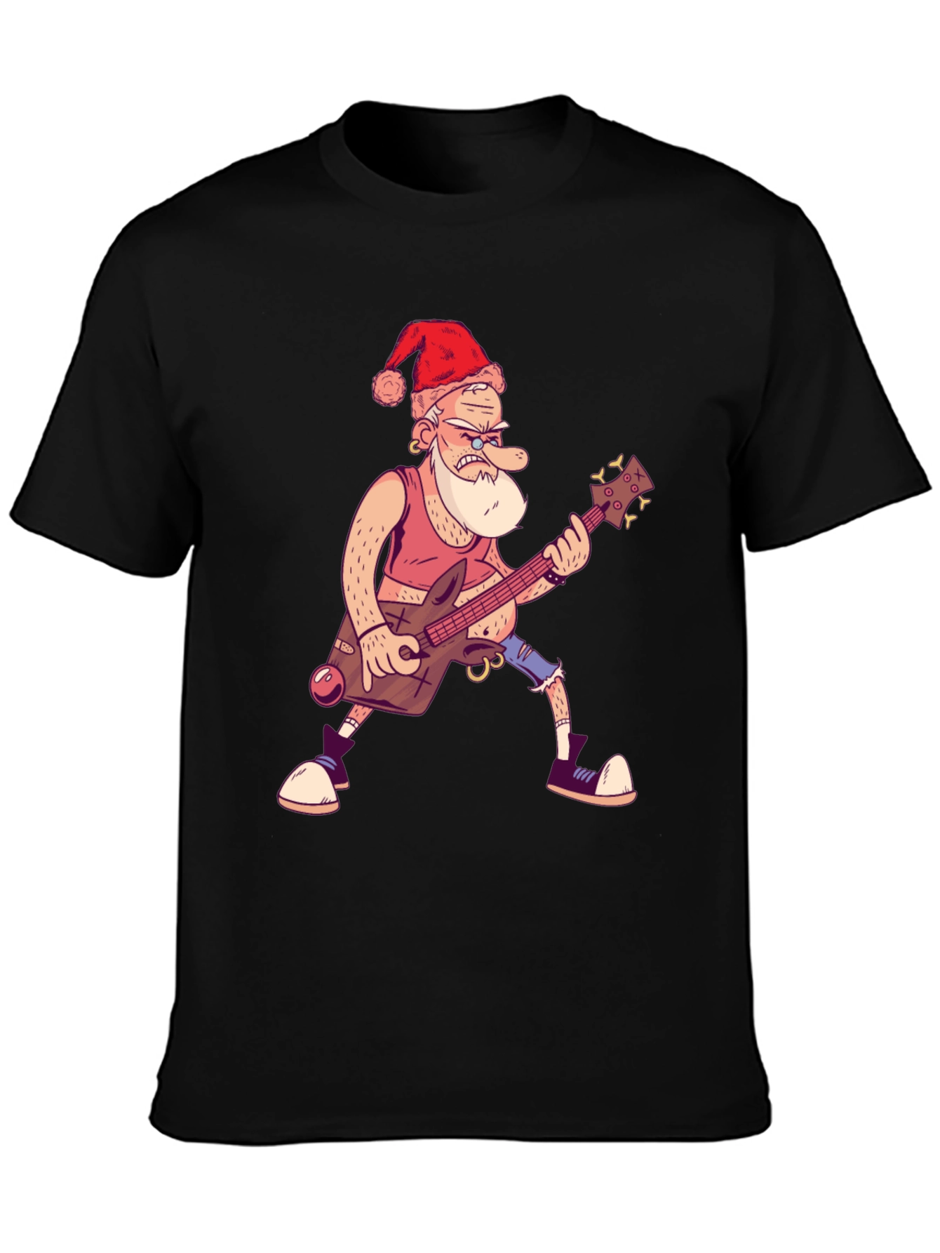 Santa Rocks Black T-Shirt - Holiday Music Gift