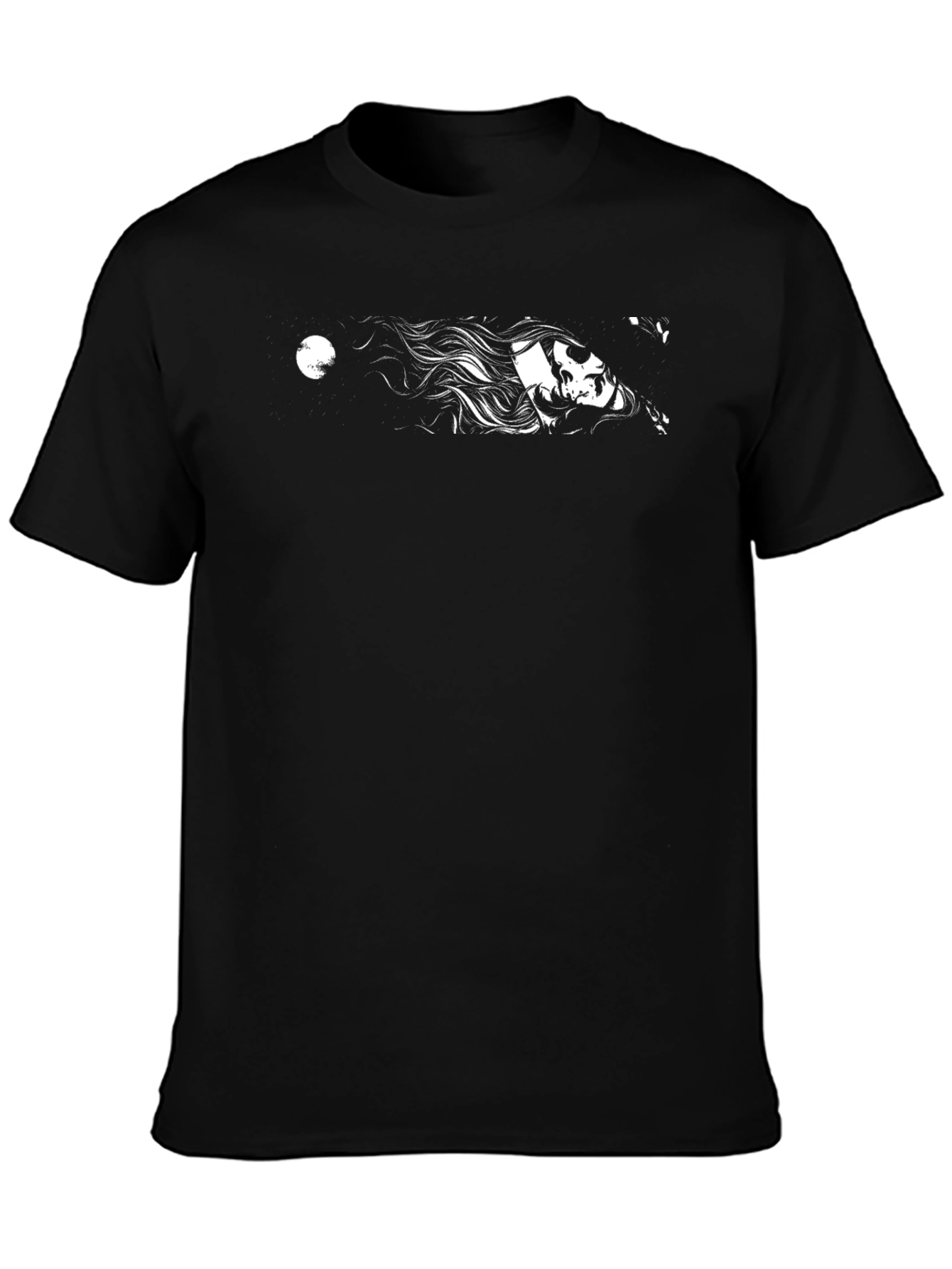 Black Graphic Tee - Woman and Moon Design
