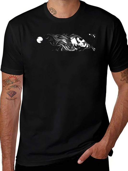 Black Graphic Tee - Woman and Moon Design