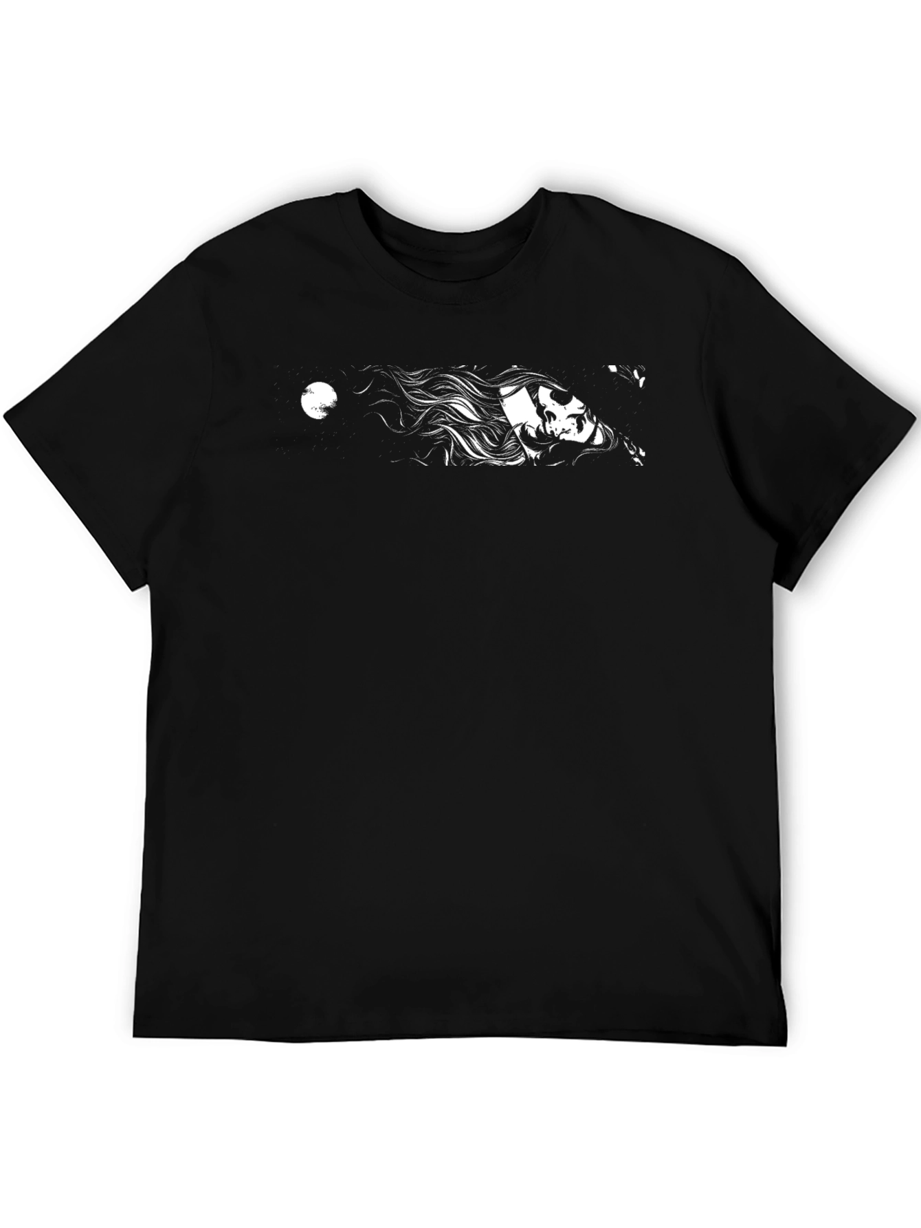 Black Graphic Tee - Woman and Moon Design