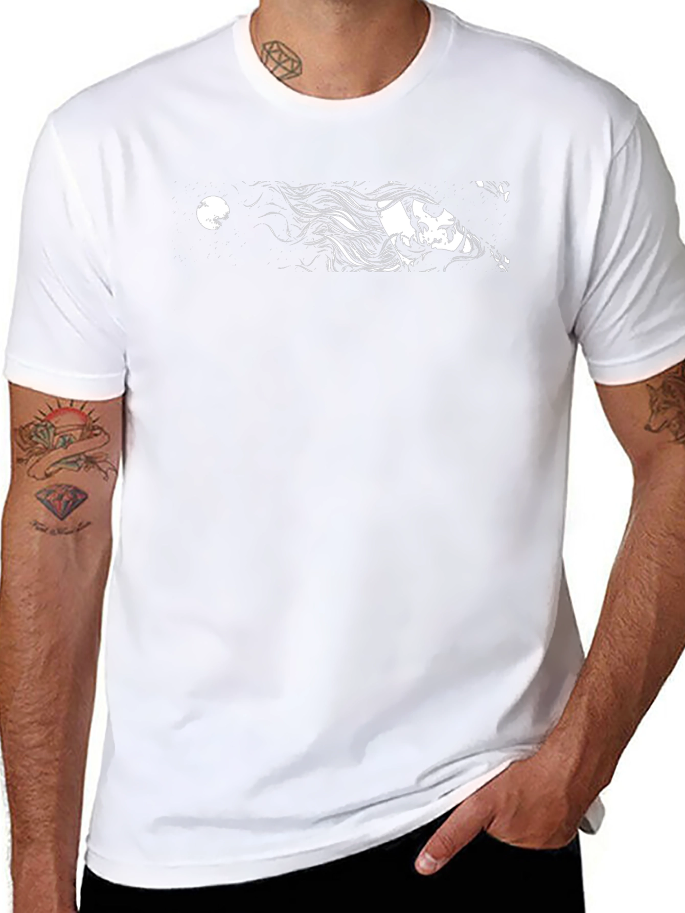Black Graphic Tee - Woman and Moon Design