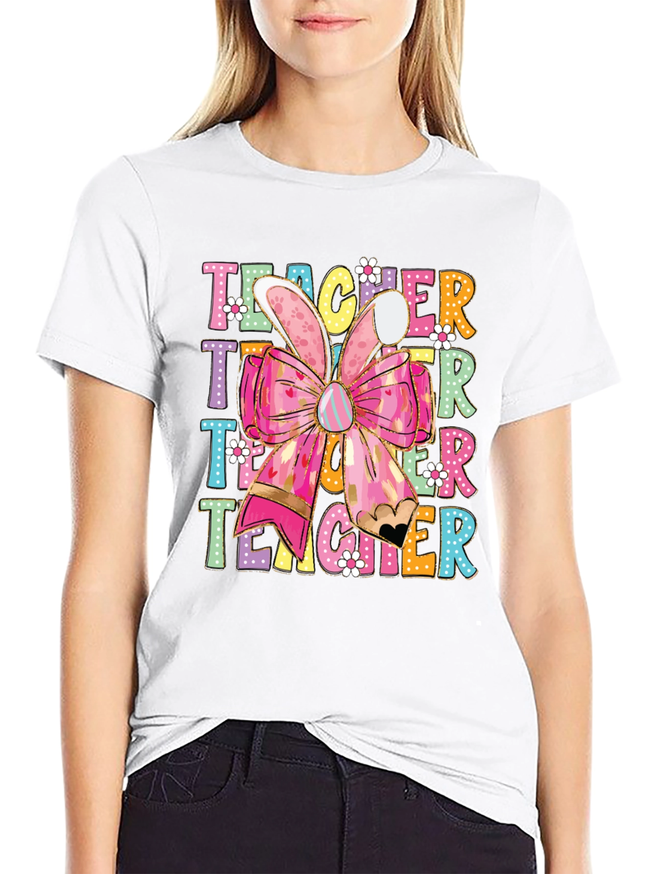 Teacher Easter Bunny Bow T-Shirt