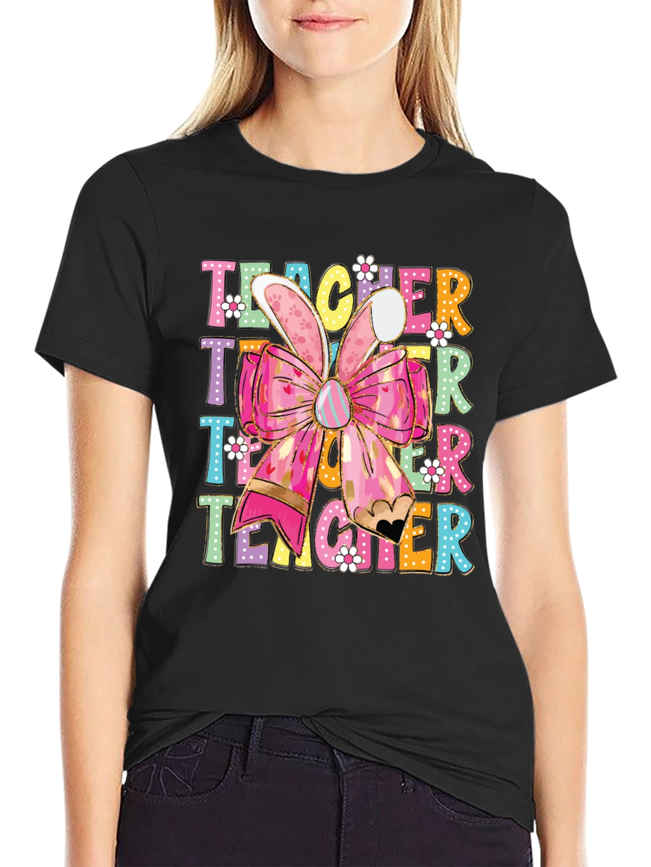 Teacher Easter Bunny Bow T-Shirt